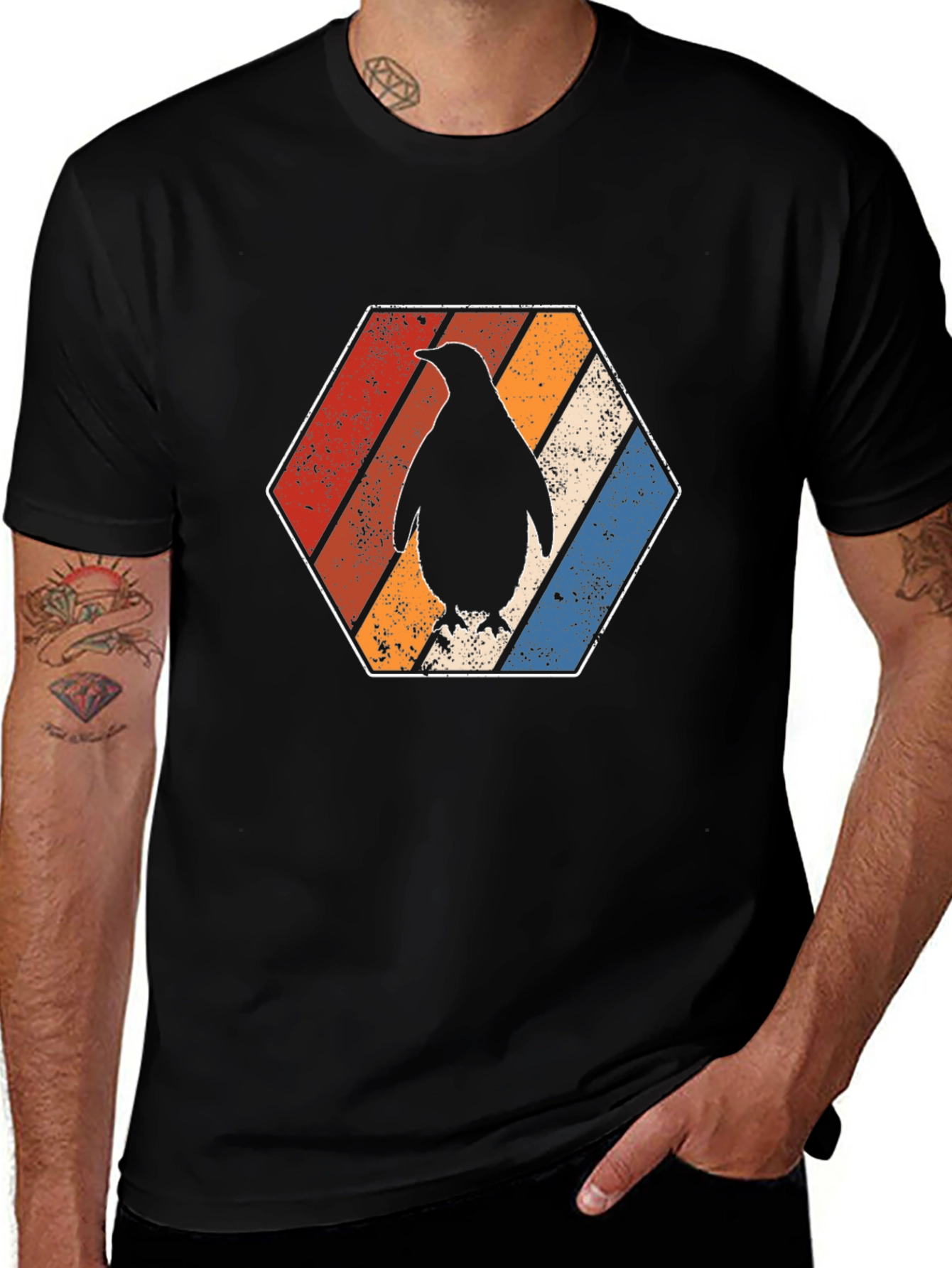 Variant 4 of Retro Penguin T-Shirt - Cool Hexagon Design