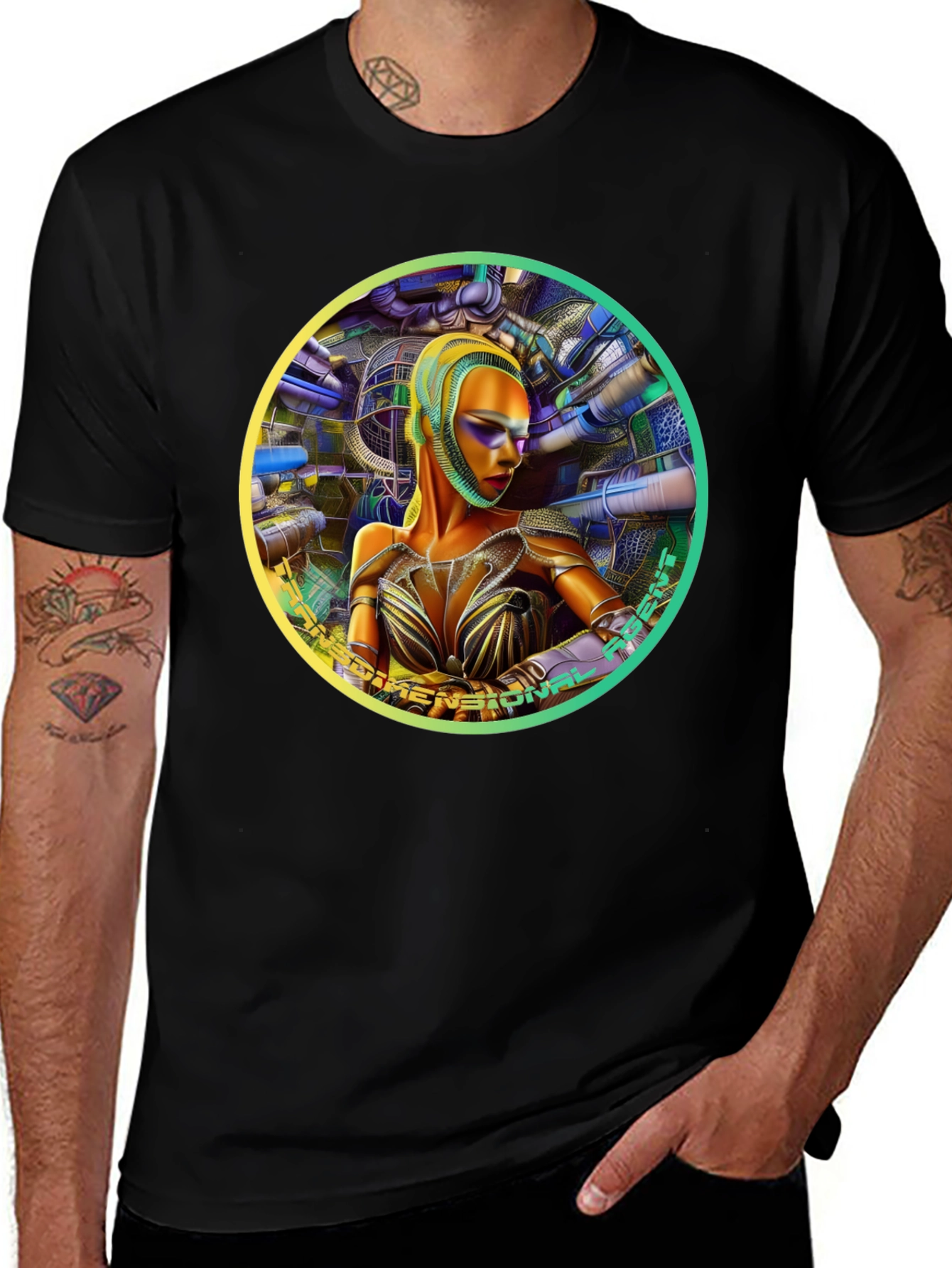 Variant 19 of Futuristic Woman Graphic Tee - Dimensional Art Shirt