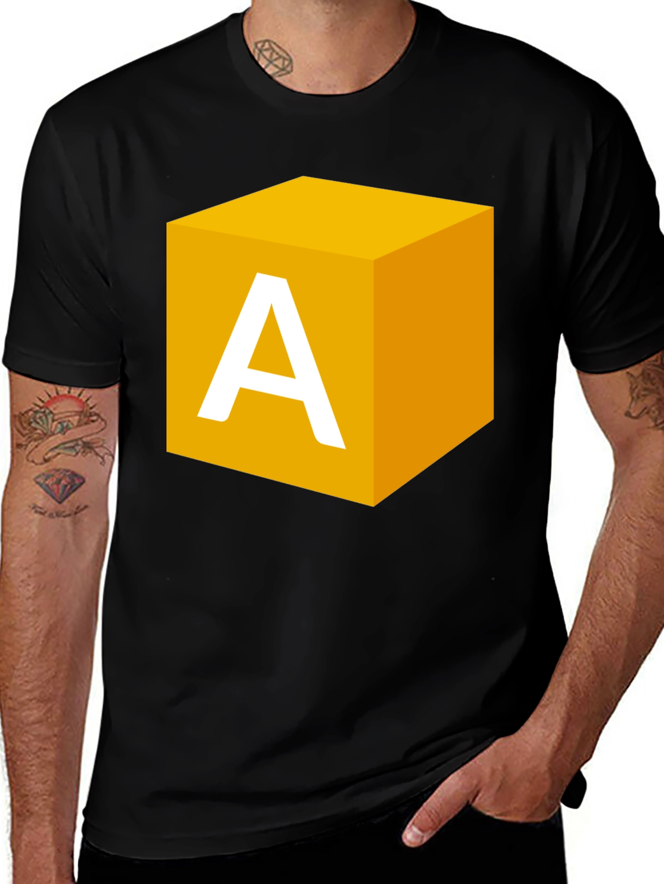 Variant 10 of Letter A Cube Graphic Tee - Black Casual T-Shirt