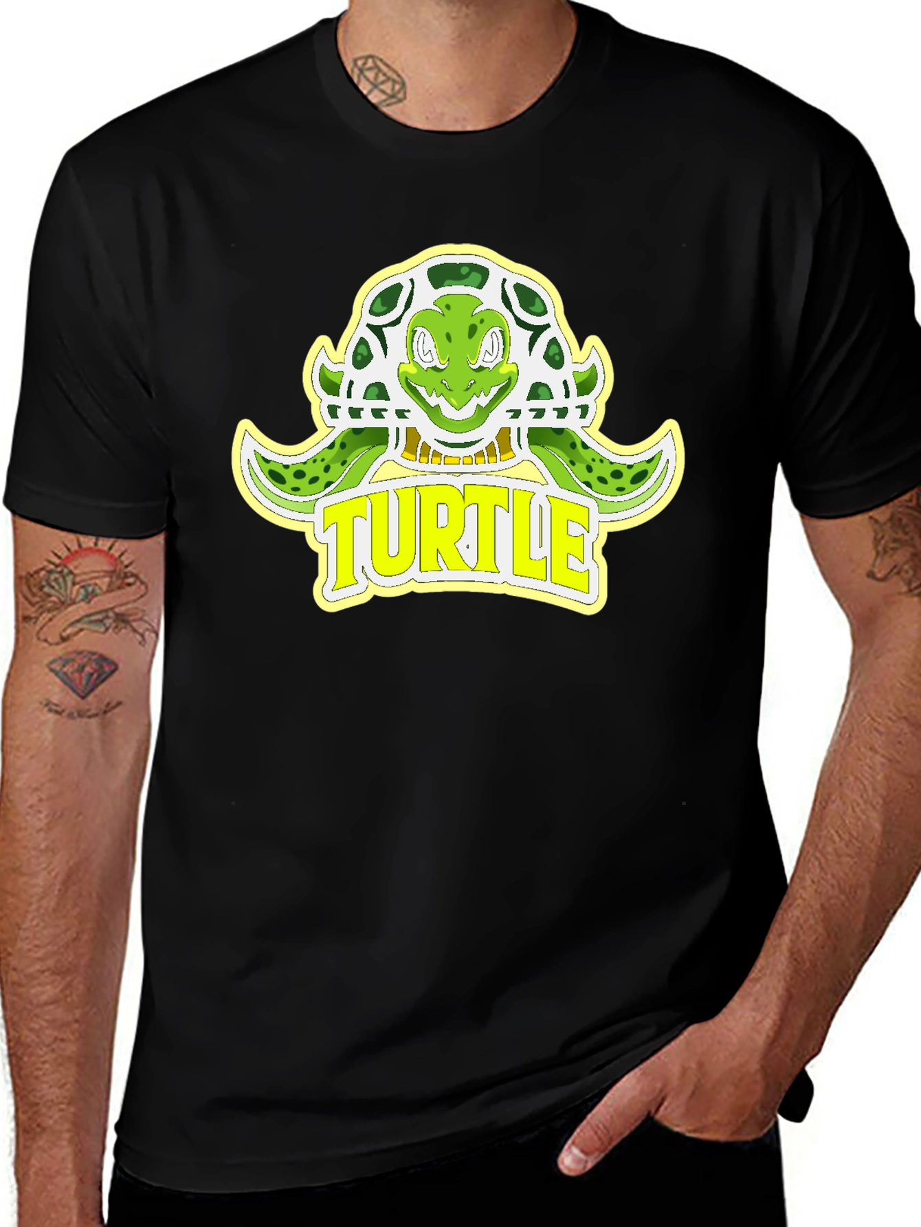 Variant 17 of Turtle Sports Team Graphic Tee - Black Cotton T-Shirt