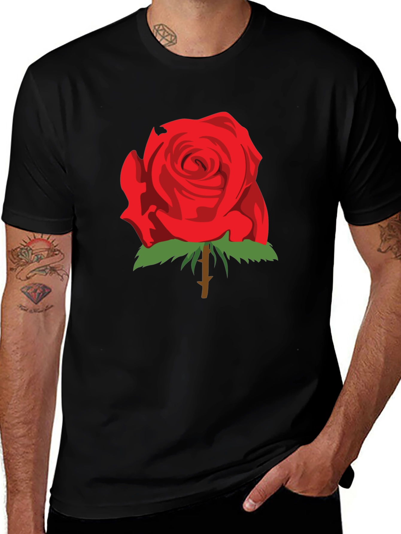 Variant 10 of Red Rose Graphic T-Shirt - Stylish Black Tee