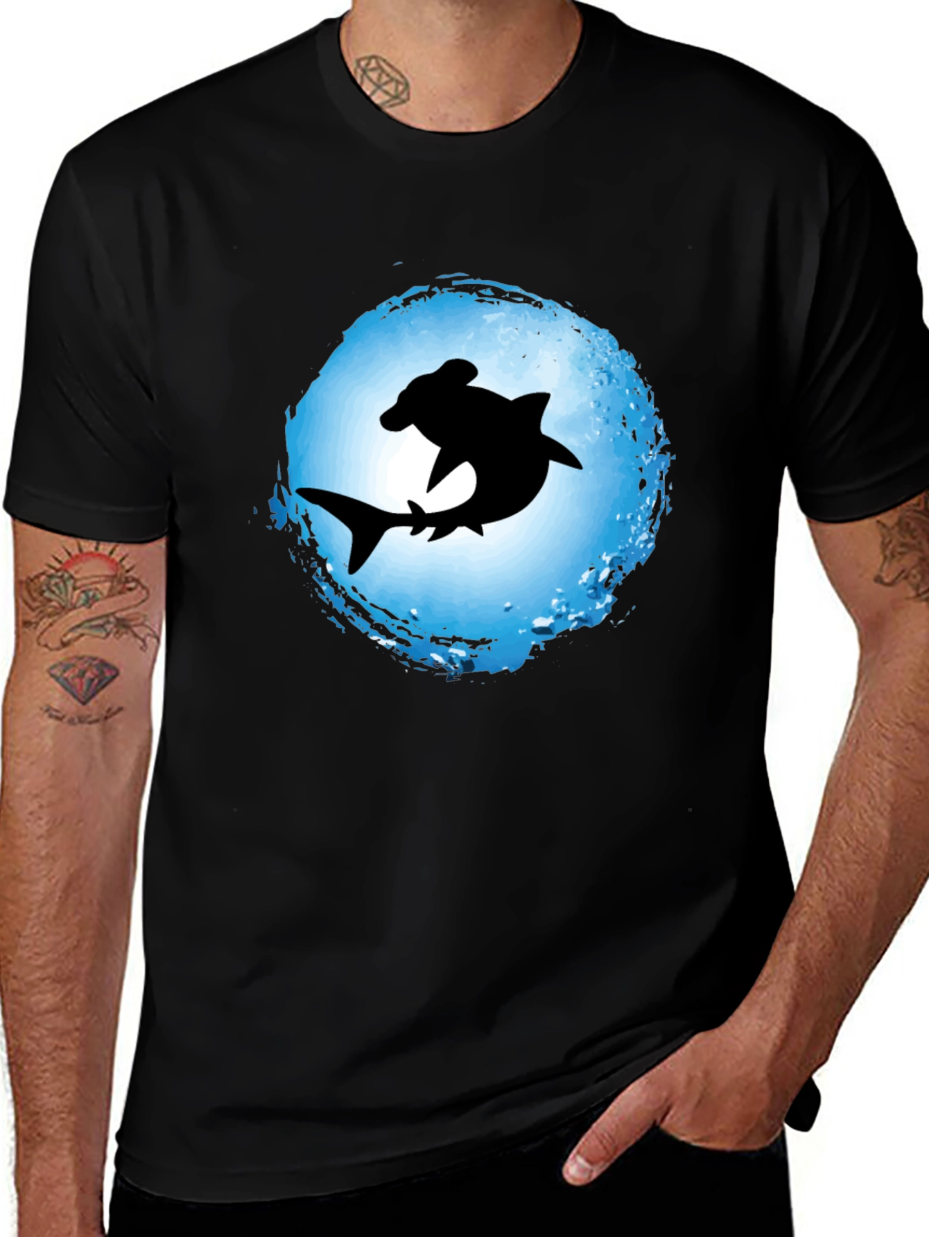 Variant 19 of Hammerhead Shark Graphic Tee - Black