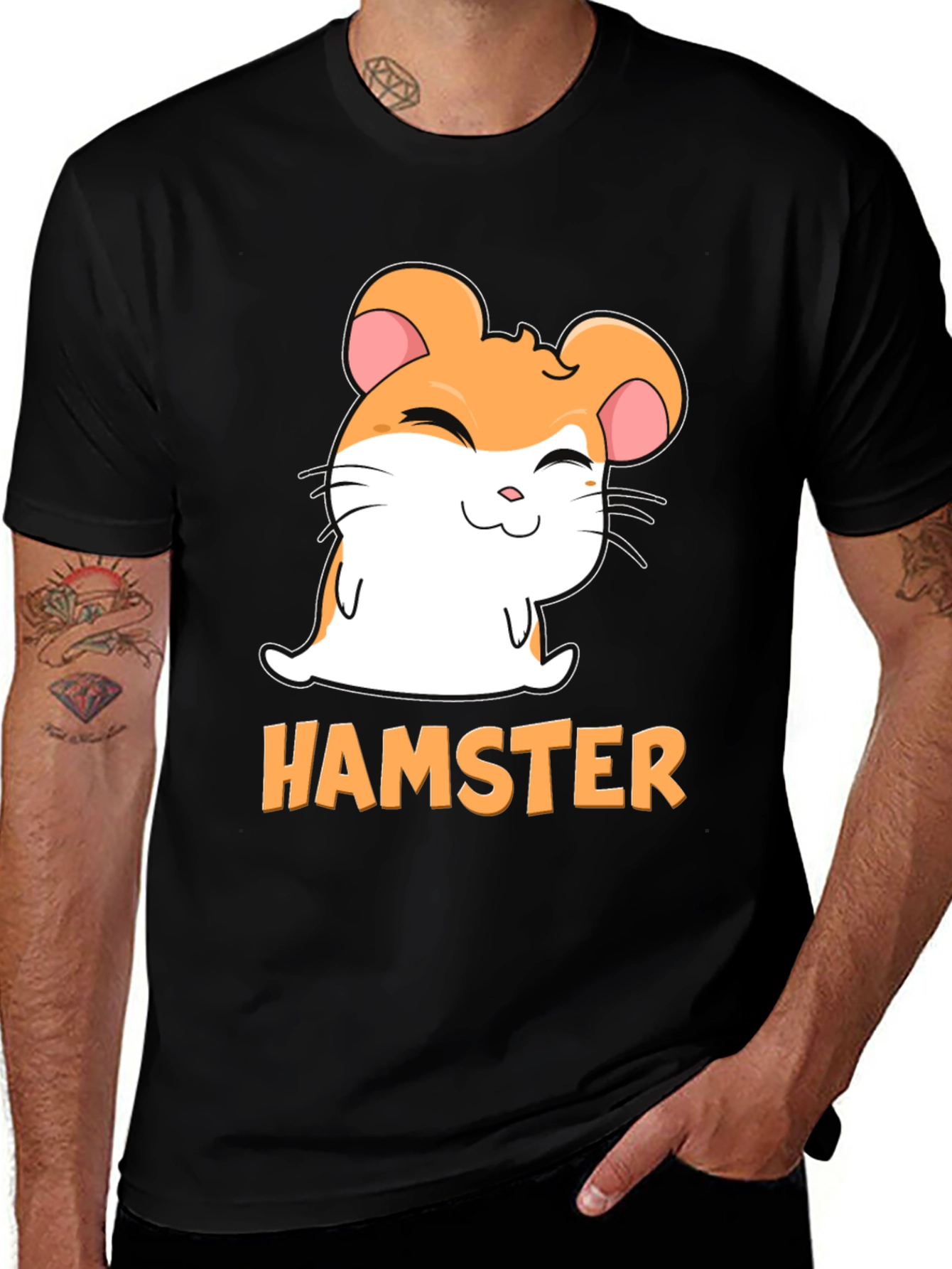 Variant 25 of Cute Hamster Graphic Tee - Black Cotton T-Shirt