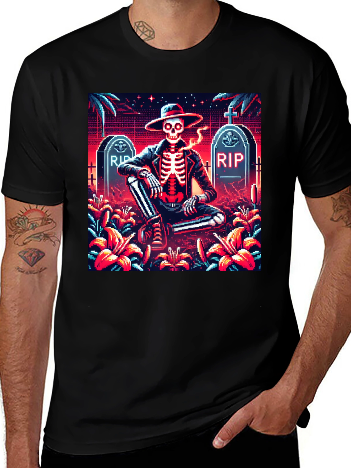 Variant 12 of Pixel Art Skeleton T-Shirt - RIP Design