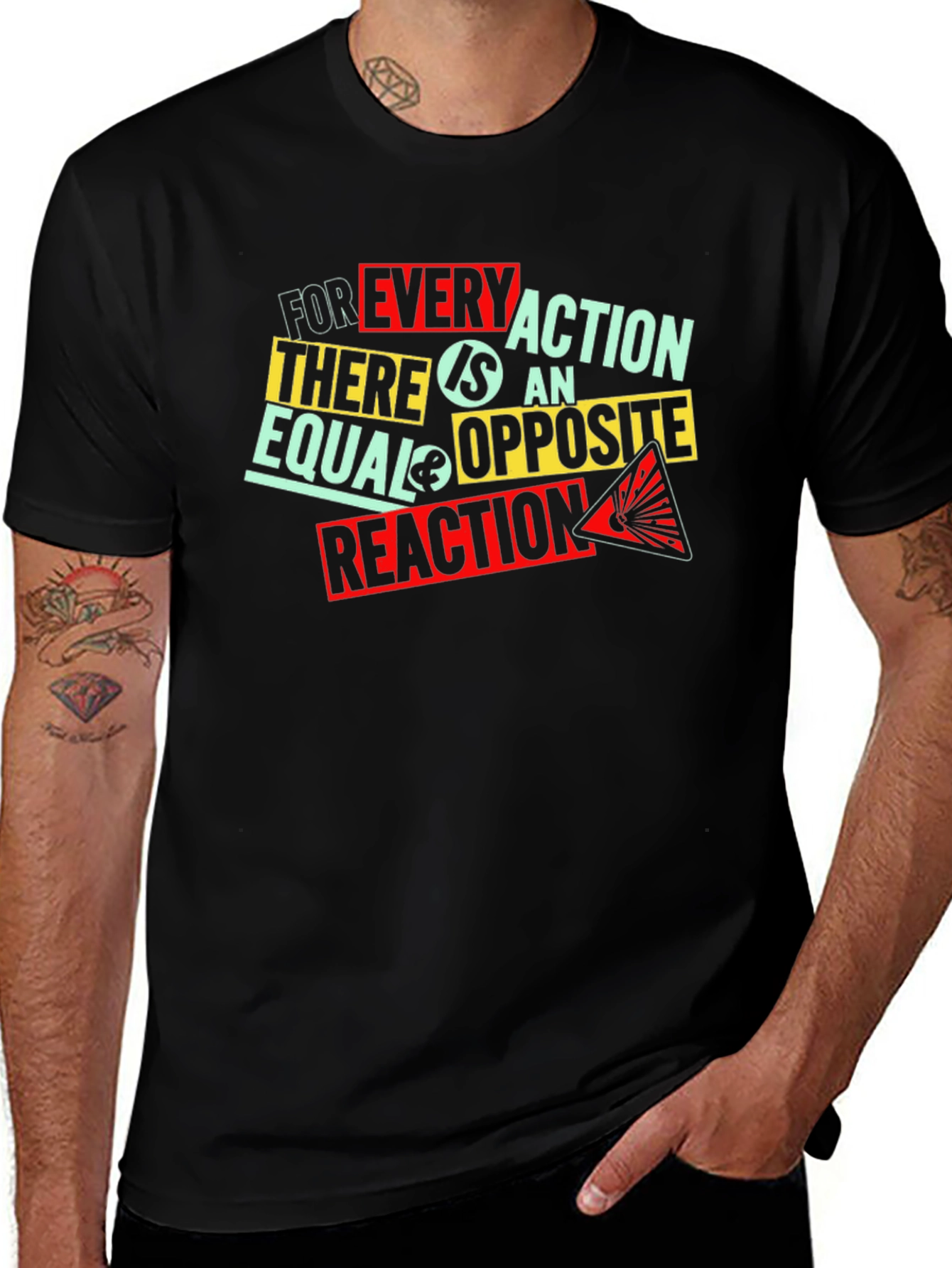 Every Action Reaction Graphic Print Black T-Shirt
