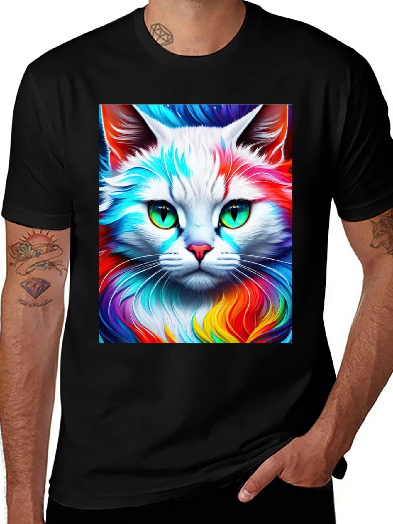 Variant 23 of Rainbow Cat Graphic Tee - Artistic Style