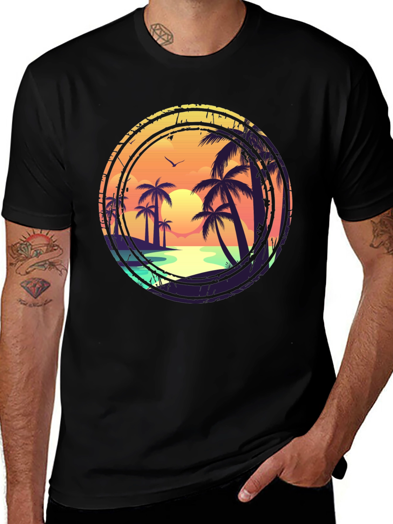 Variant 15 of Sunset Beach Graphic Tee - Tropical Palm Tree Design