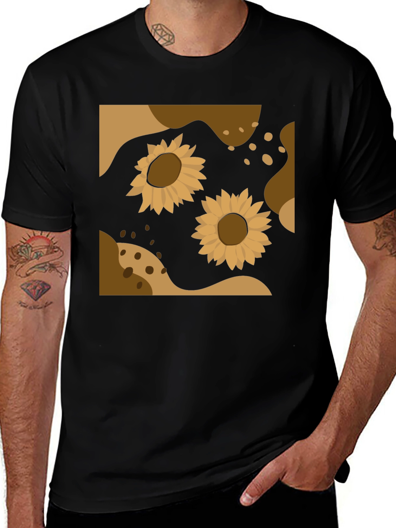 Variant 7 of Sunflower Abstract Graphic Black Tee