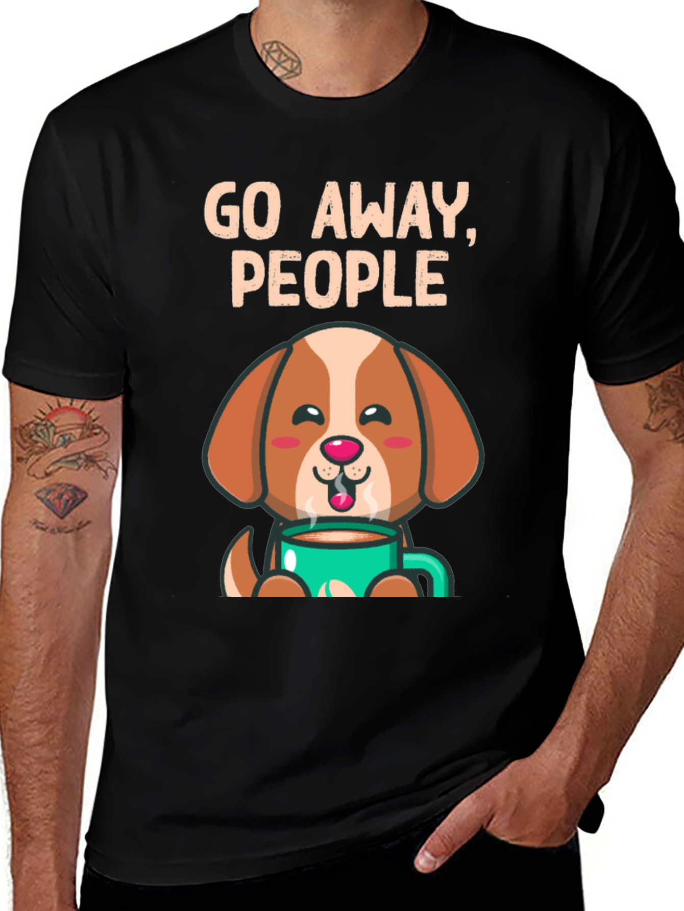 Variant 19 of Funny Dog Coffee T-Shirt - Go Away People