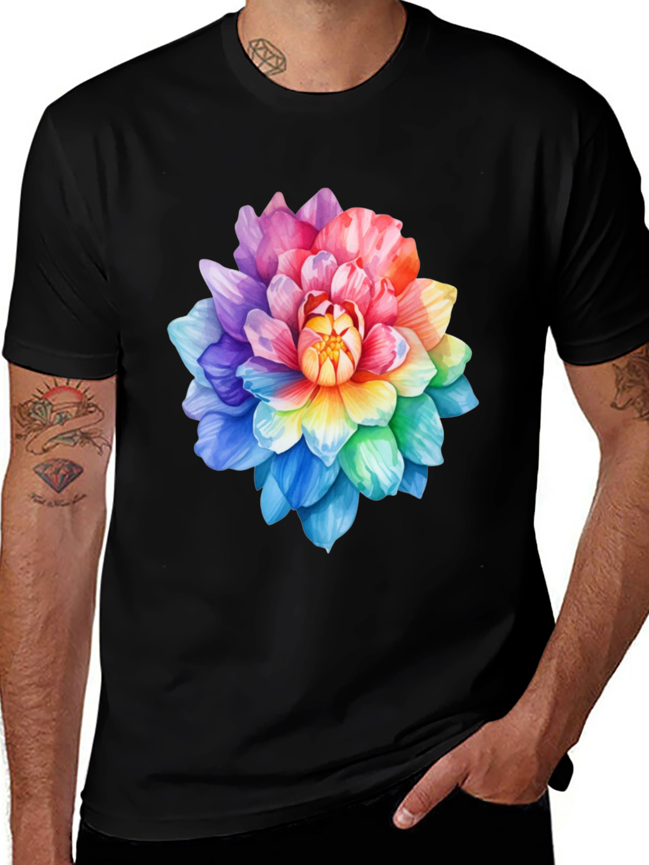 Variant 19 of Rainbow Flower Graphic Tee - Soft Cotton Blend