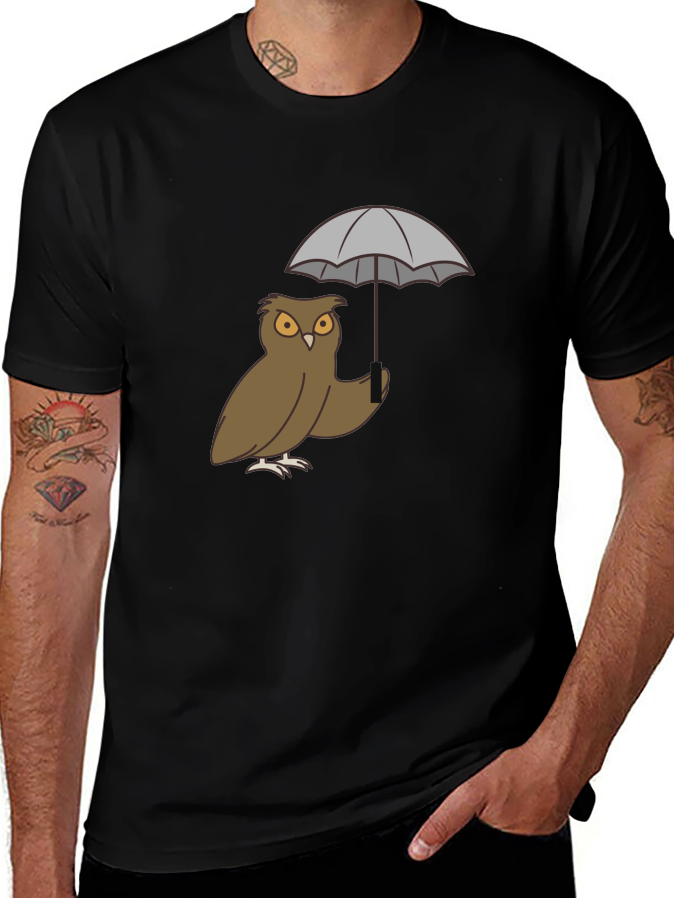 Black Owl Umbrella Graphic T-Shirt main image
