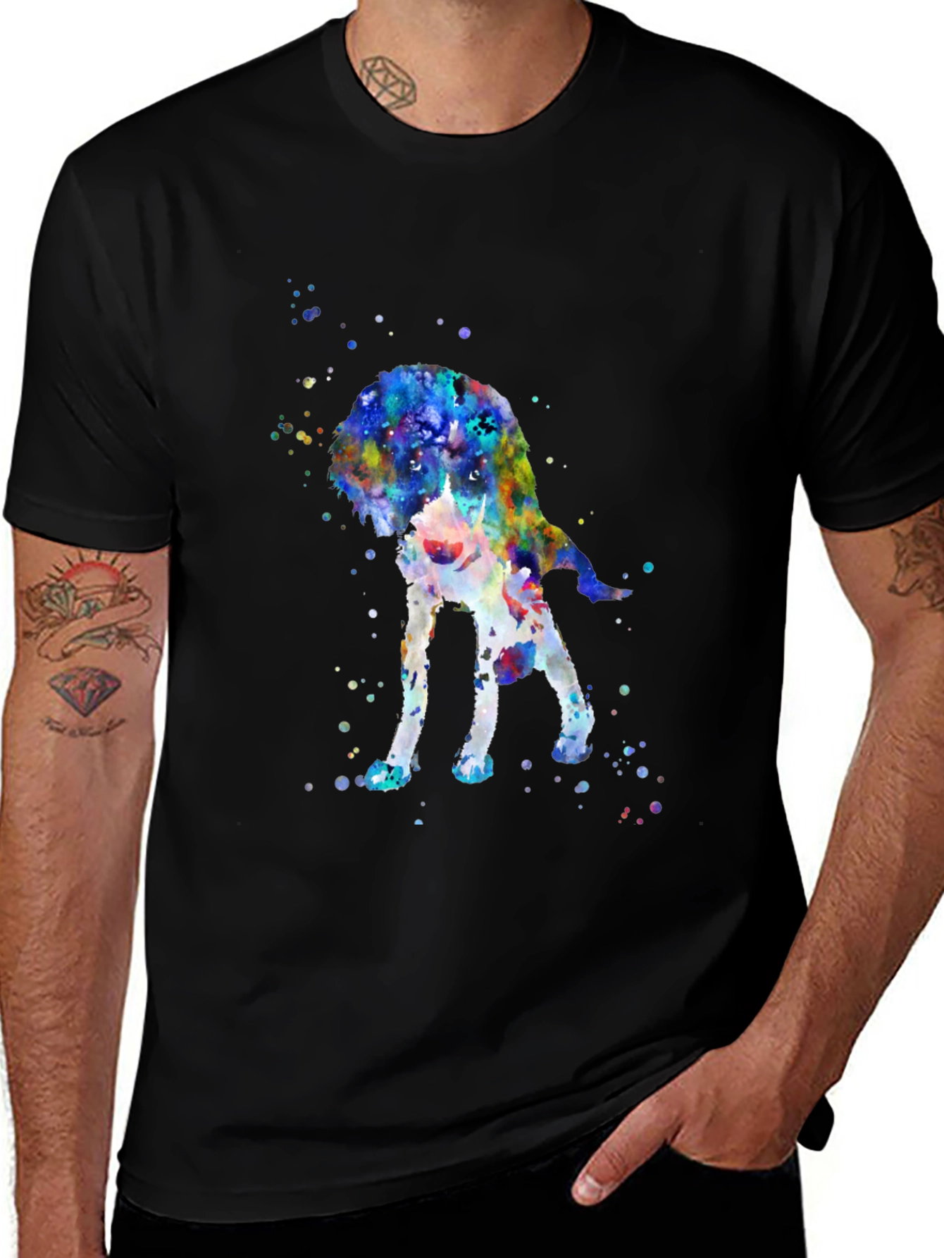Variant 22 of Watercolor Dog Print Black T-Shirt