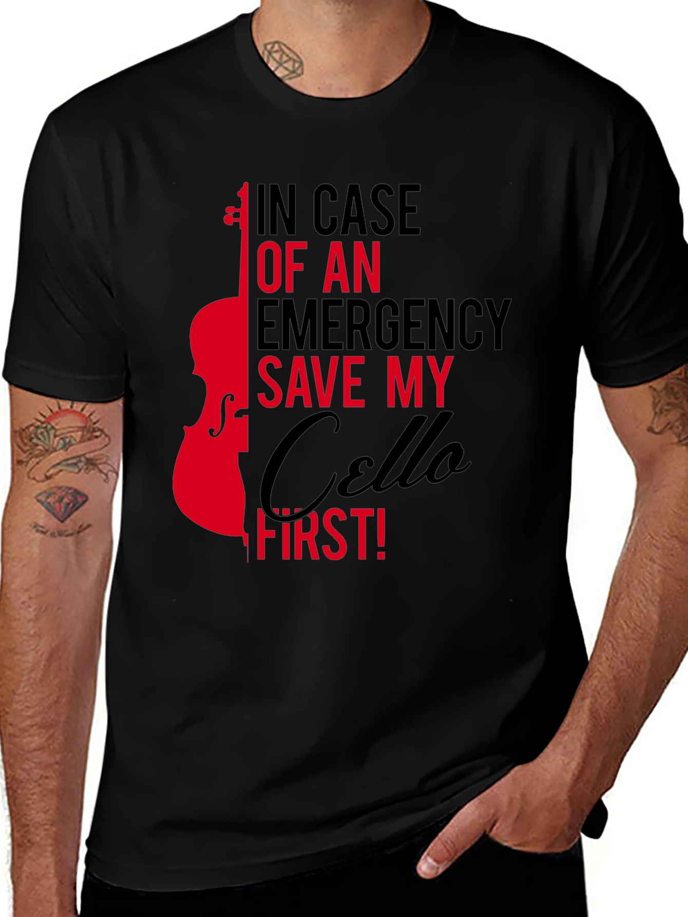 Variant 4 of Save My Cello First! Black T-Shirt