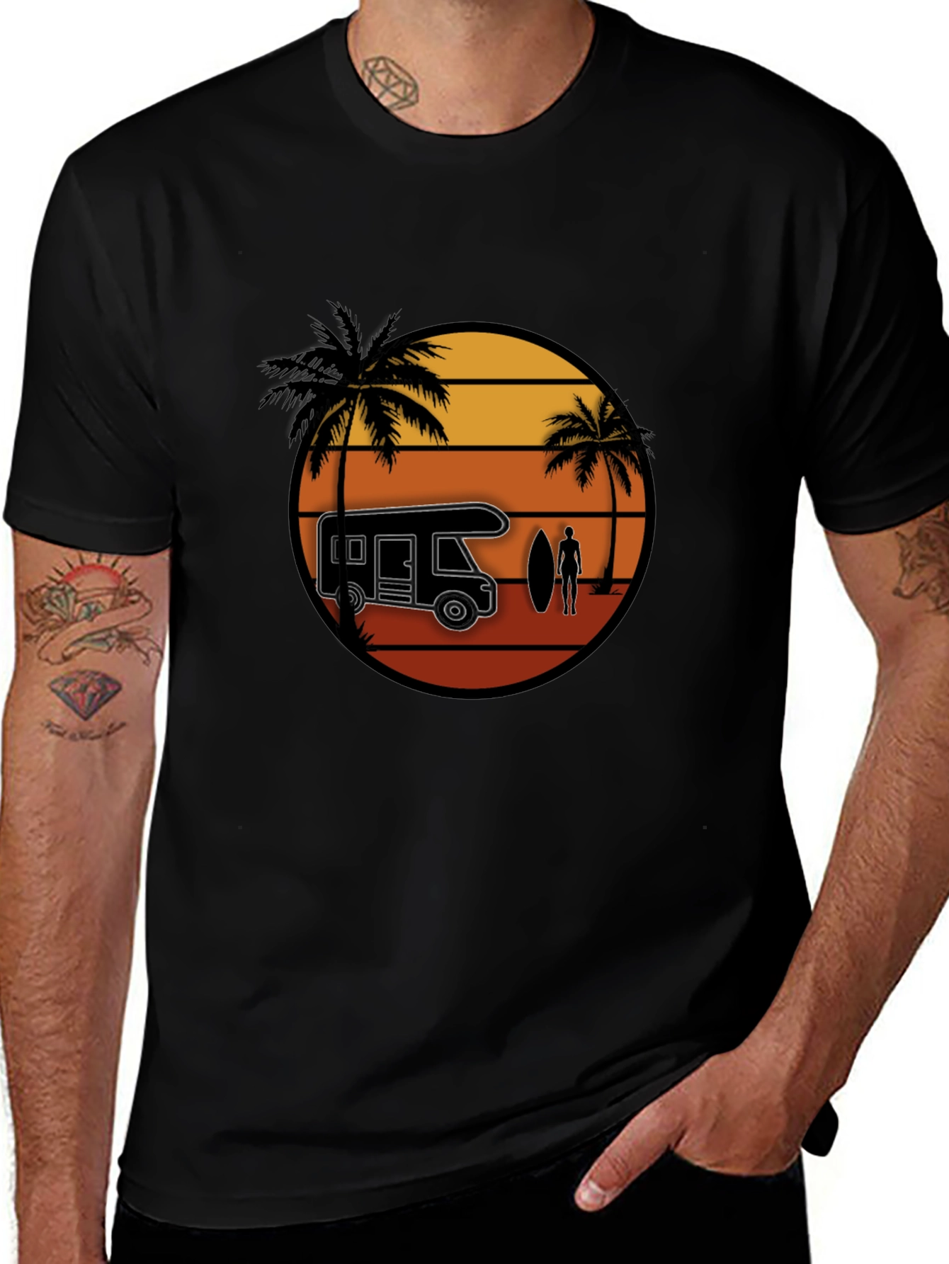 Sunset Camper Van T-Shirt - Surfer Design Tee