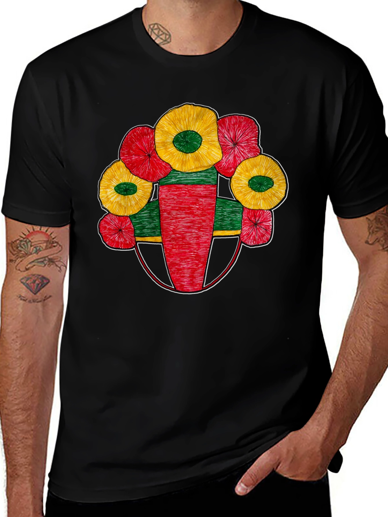 Rasta Flower T-Shirt - Black Cotton Tee