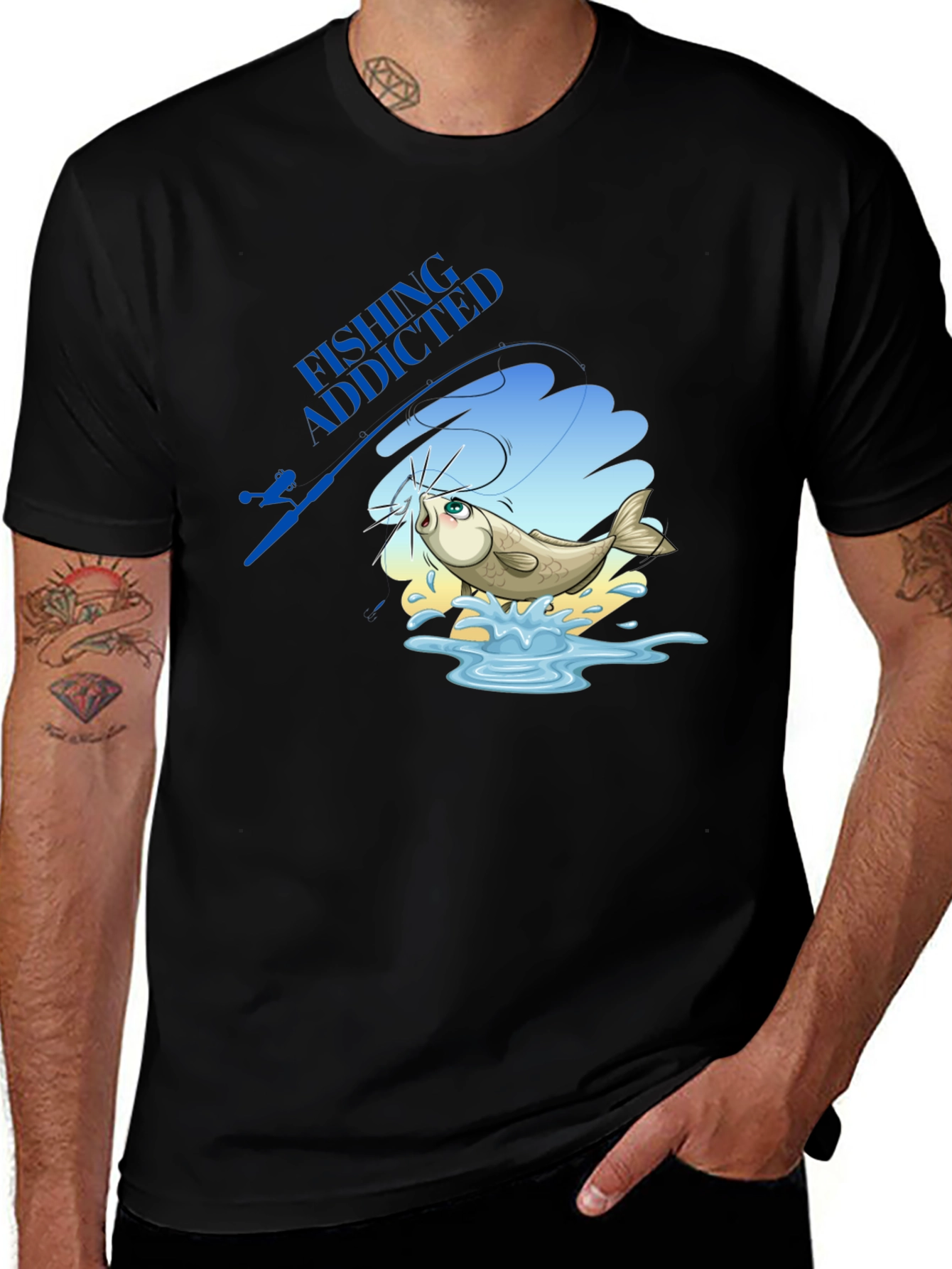 Fishing Addicted Black T-Shirt - Angler Gift