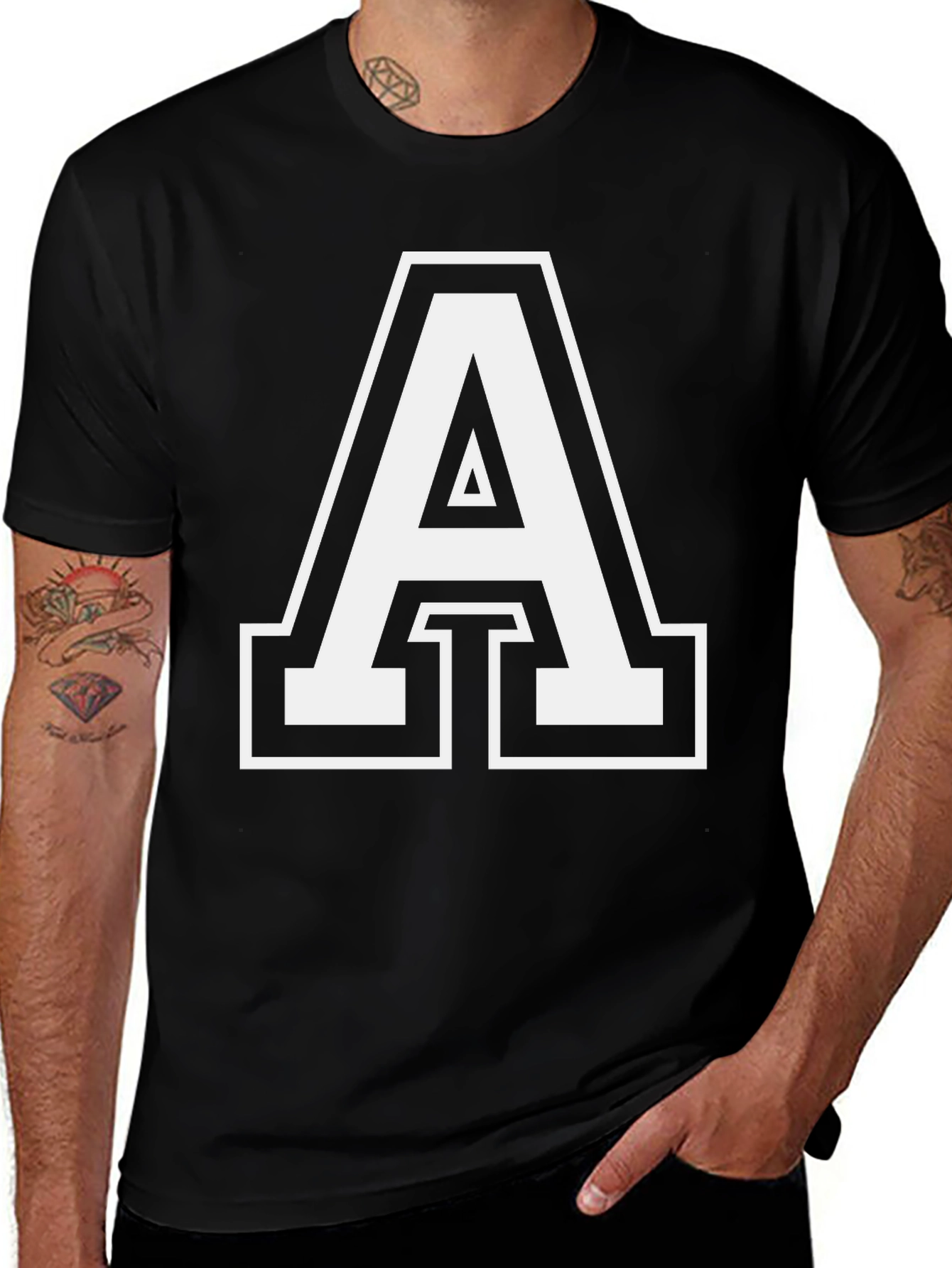 Black T-Shirt with Varsity Letter A Design