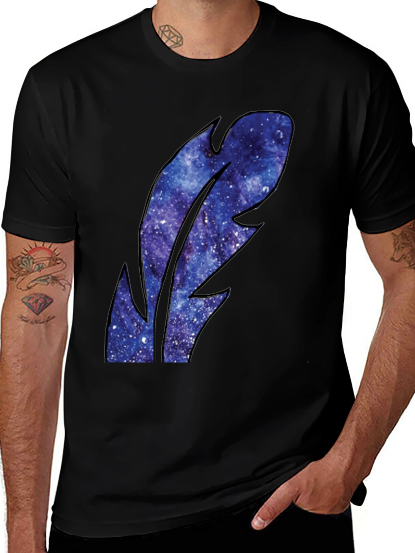 Variant 21 of Galaxy Feather Graphic Tee - Men's Black T-Shirt
