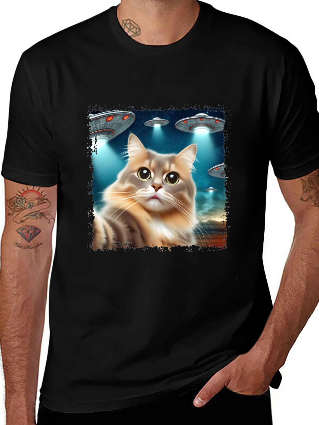 Variant 16 of Alien Cat Abduction Black T-Shirt