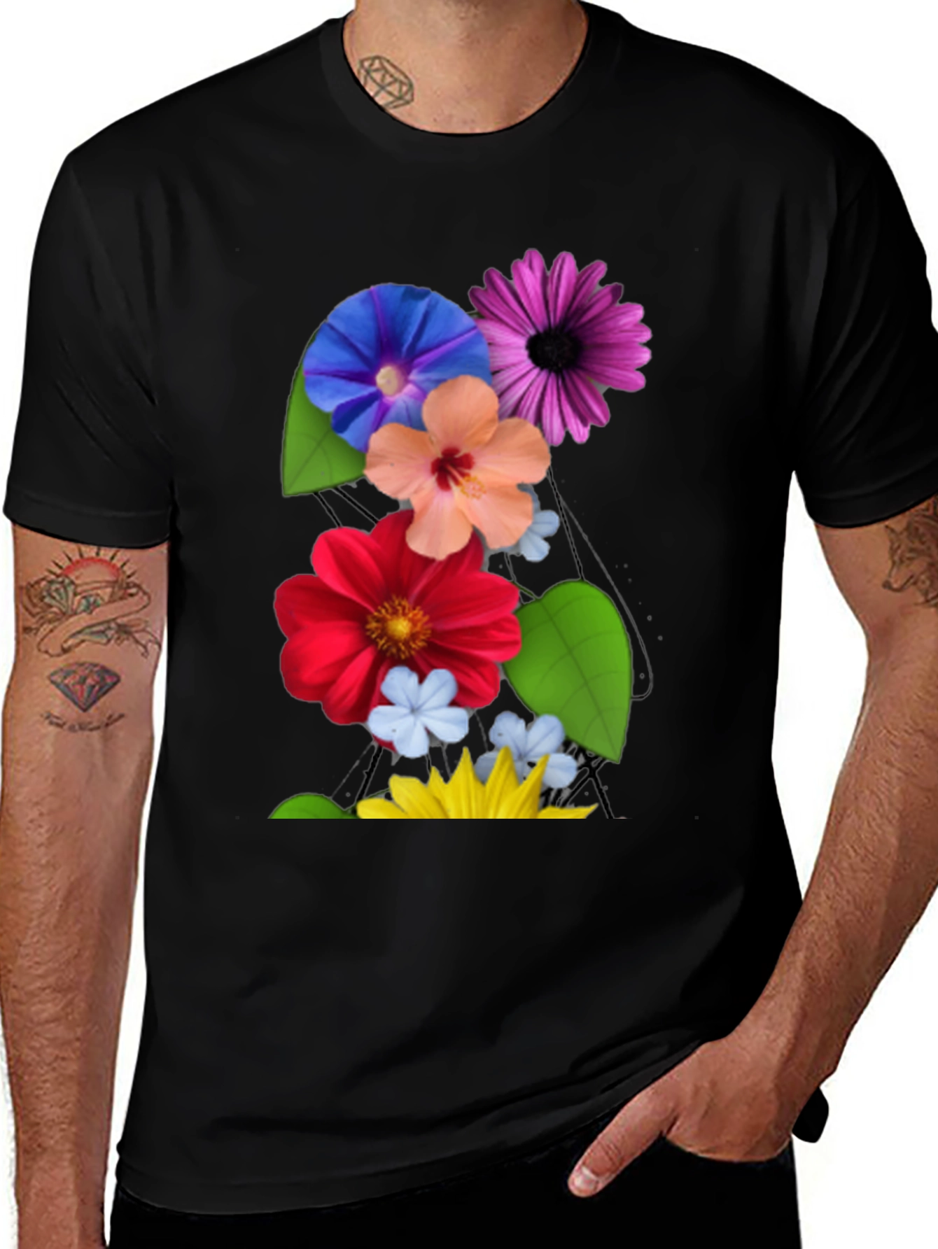 Variant 7 of Floral Print Black T-Shirt