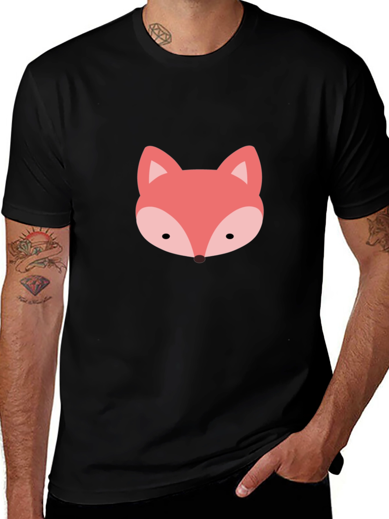 Black Cute Fox Graphic Tee - Soft Black T-Shirt main image