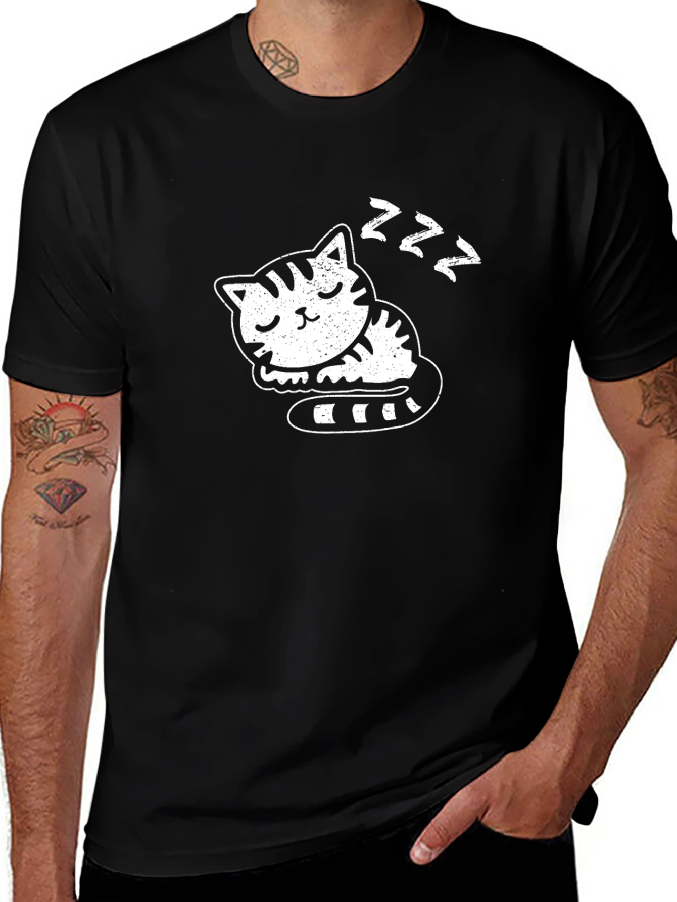 Variant 6 of Cute Sleeping Cat Graphic T-Shirt - Black