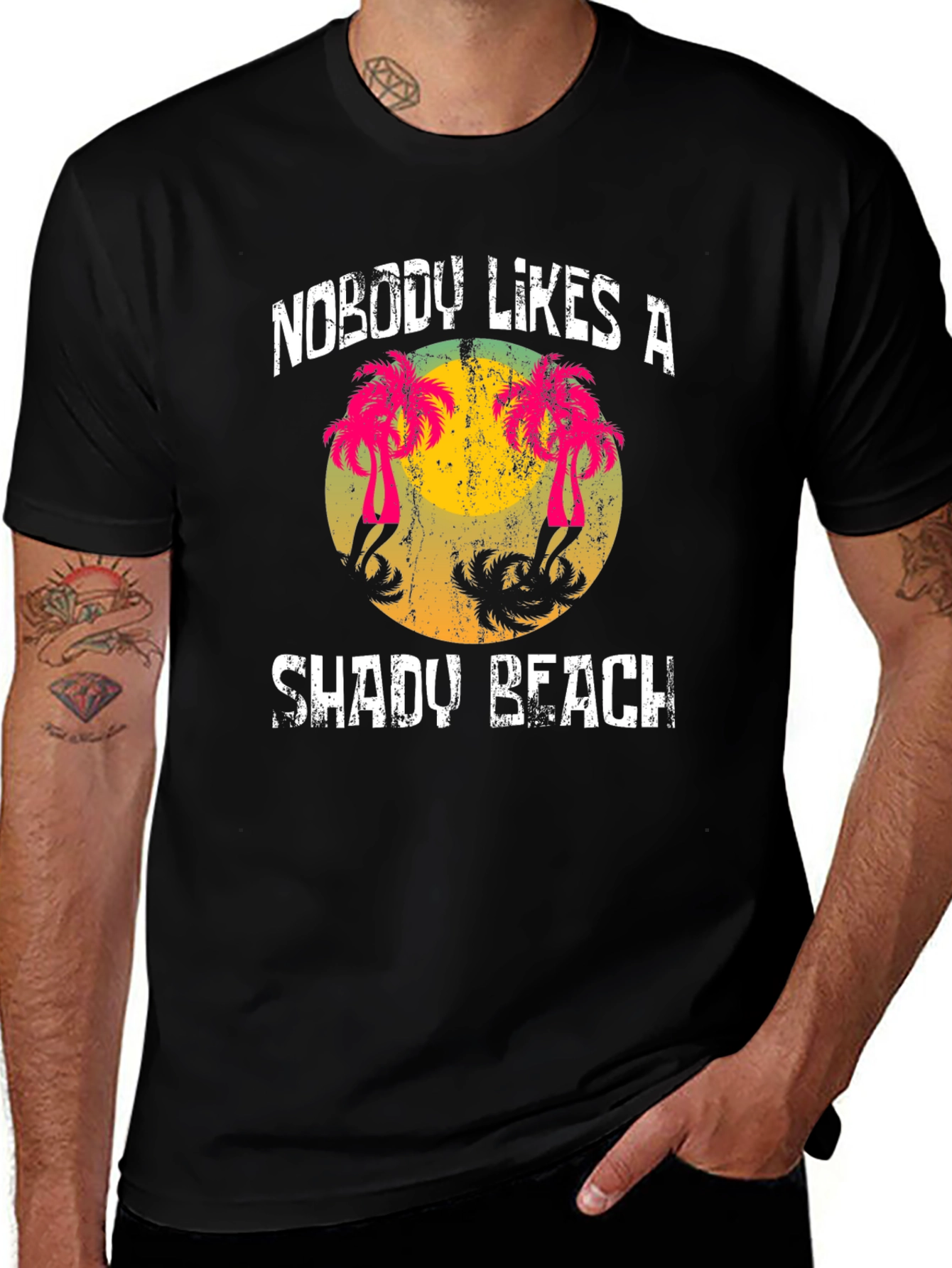 Variant 17 of Shady Beach Graphic T-Shirt - Tropical Palm Tree Design