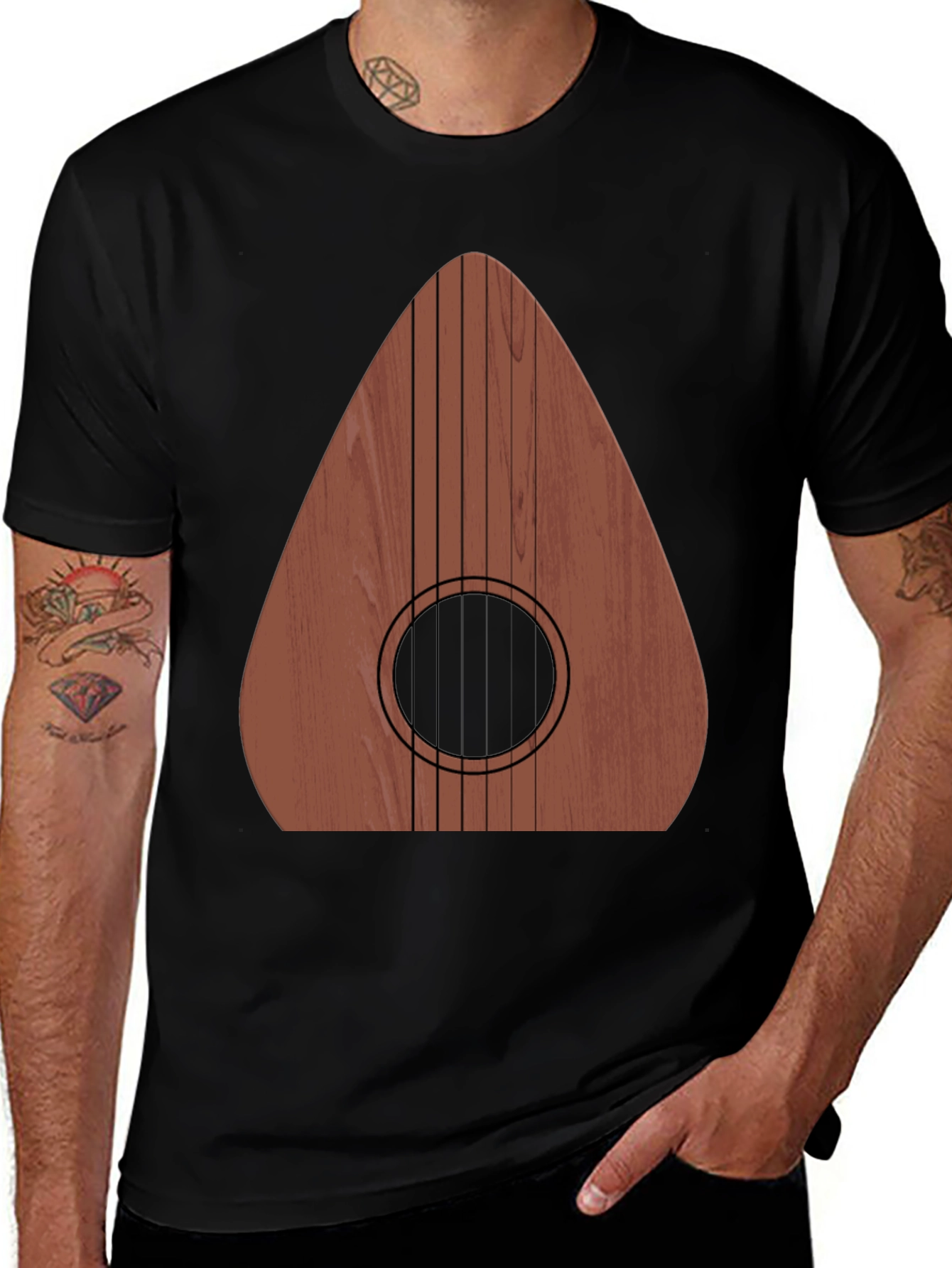 Variant 6 of Guitar Wood Graphic Tee - Music Lover's Black T-Shirt