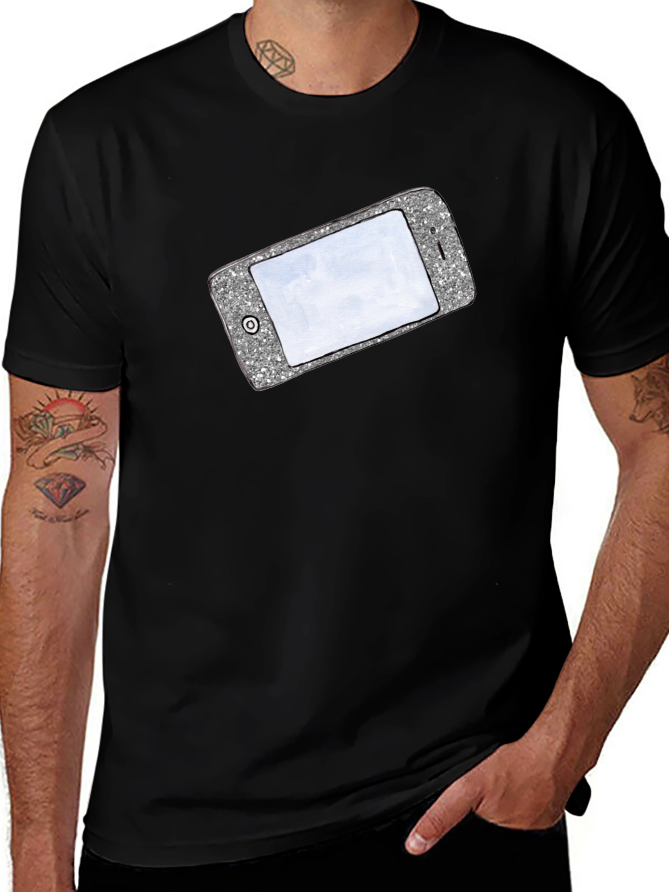 Variant 12 of Glitter Phone Graphic T-Shirt - Stylish Novelty Tee