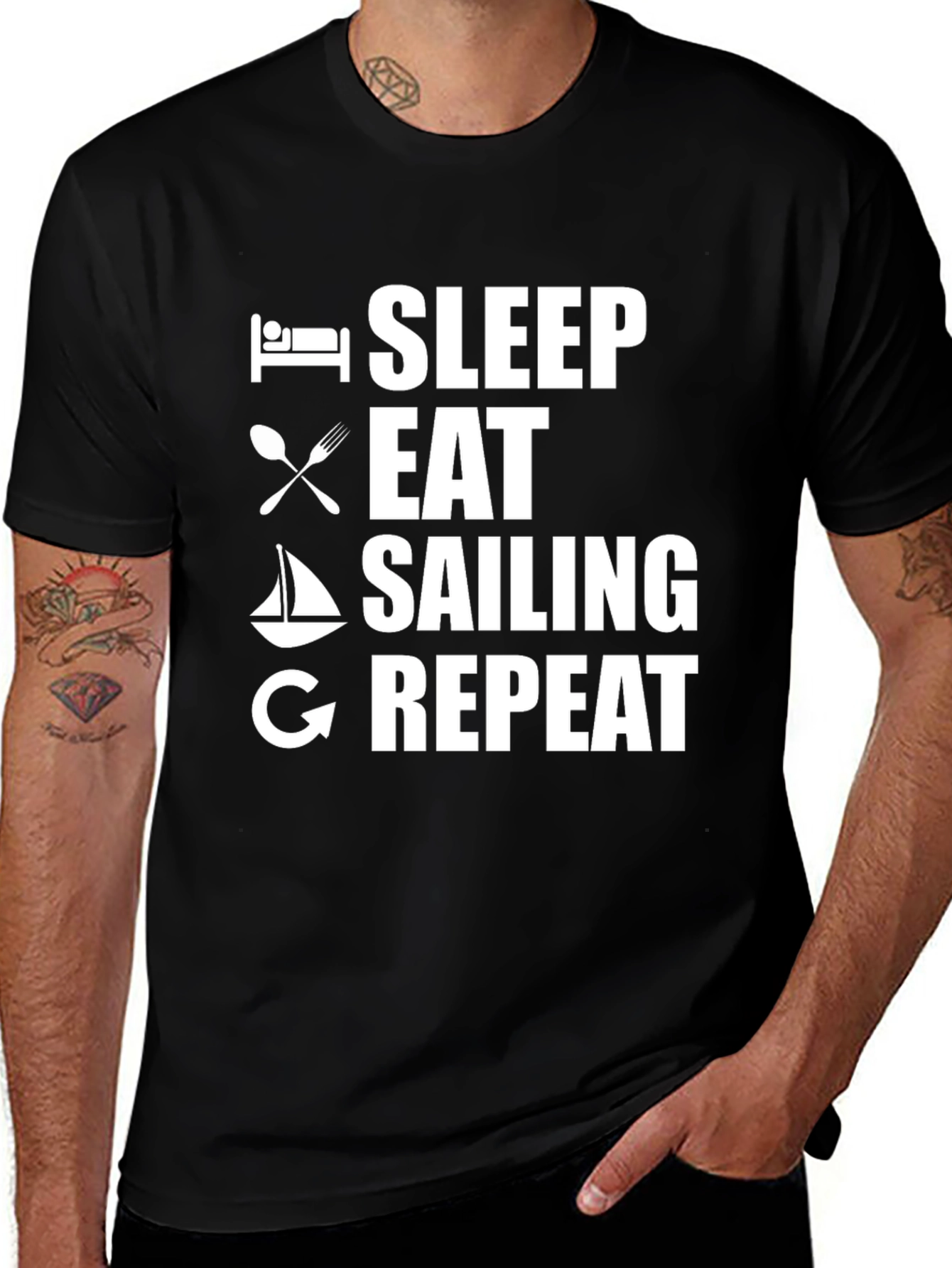 Variant 6 of Sleep Eat Sailing Repeat Black Graphic T-Shirt