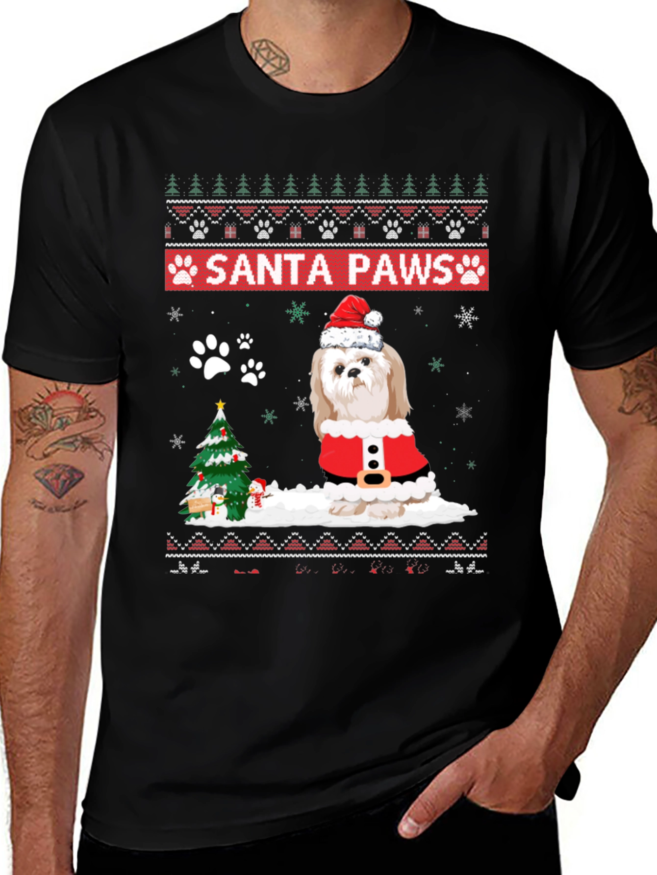 Santa Paws Dog Christmas Graphic T-Shirt