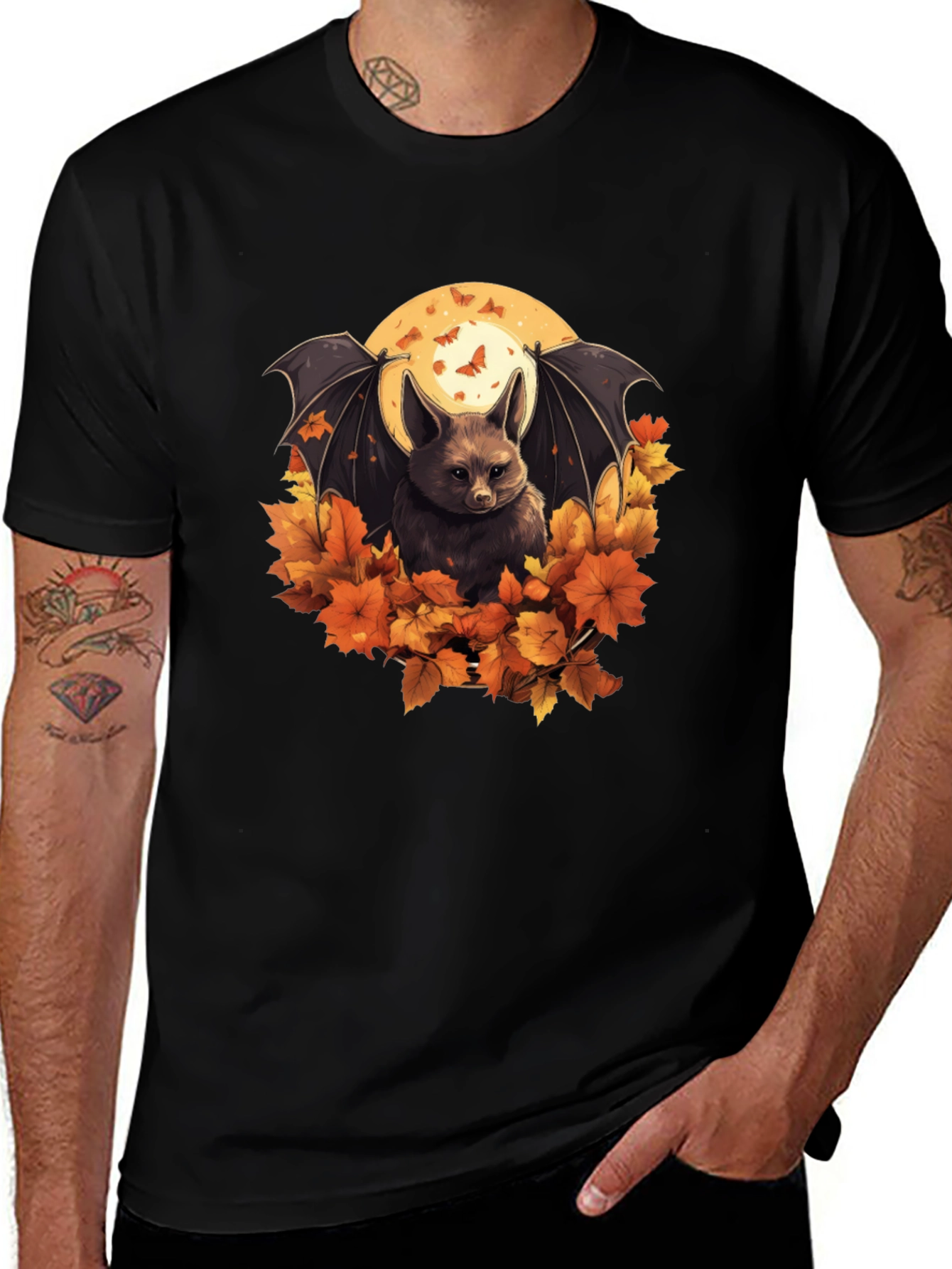 Black Autumn Bat Graphic Tee - Spooky Season Shirt main image
