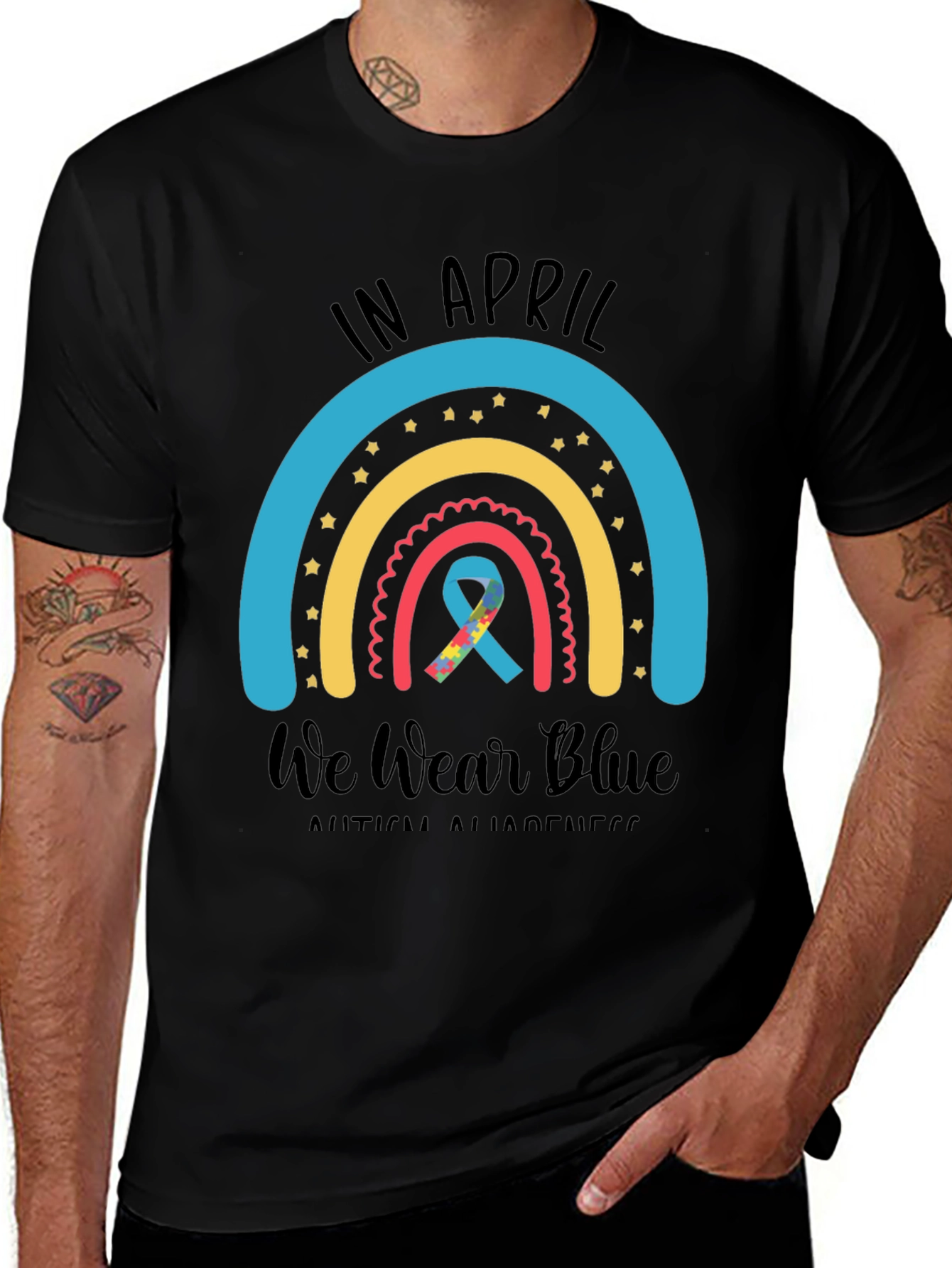 Autism Awareness Rainbow T-Shirt - In April We Wear Blue