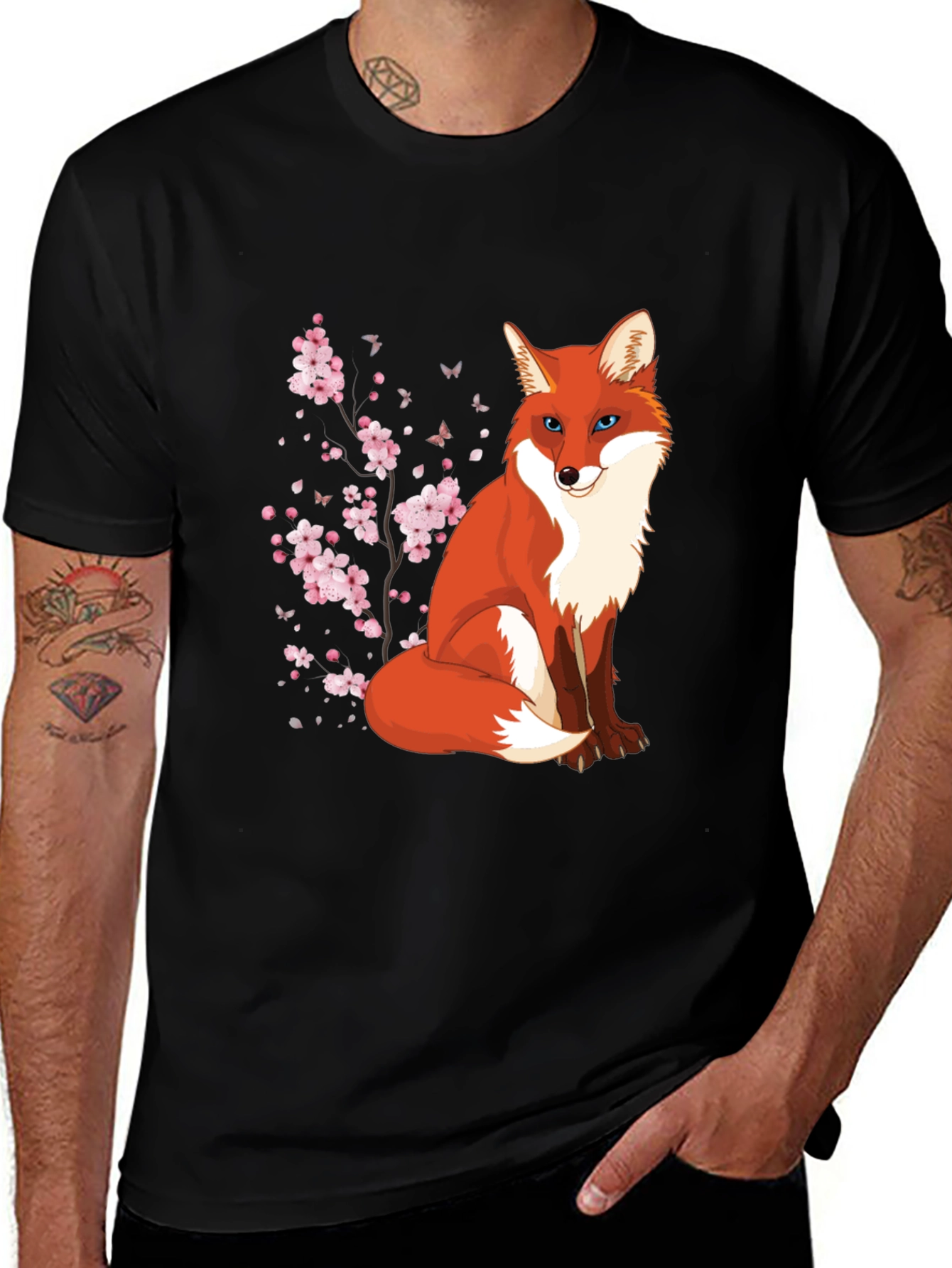 Variant 3 of Fox and Cherry Blossom T-Shirt