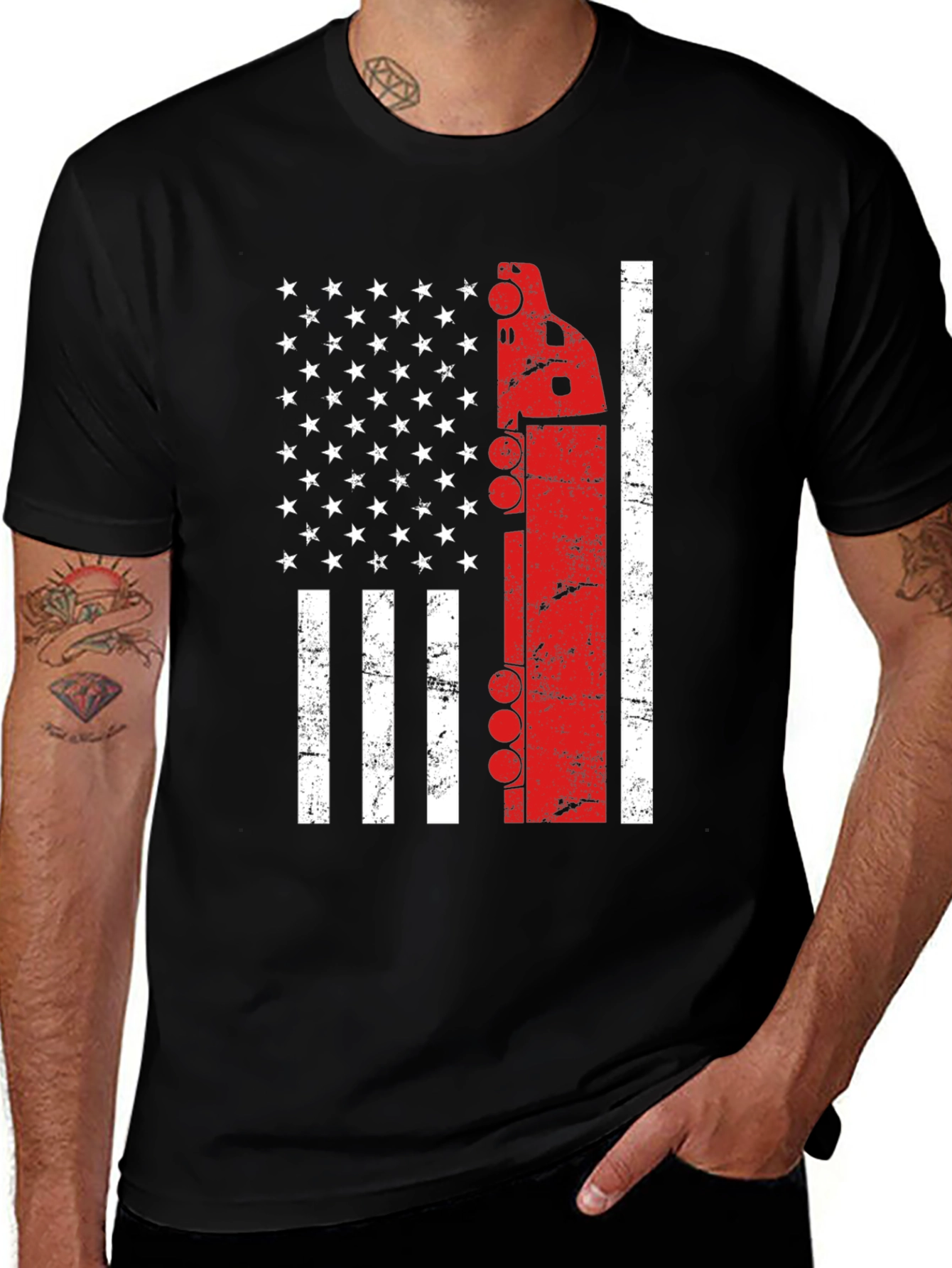 Trucker American Flag Graphic Tee - Patriotic Driver T-Shirt
