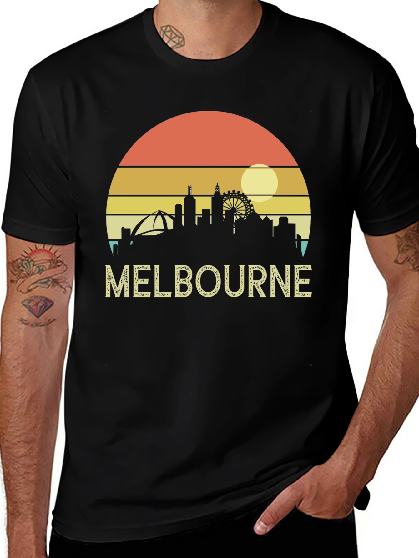 Melbourne Skyline T-Shirt - Retro Sunset Tee