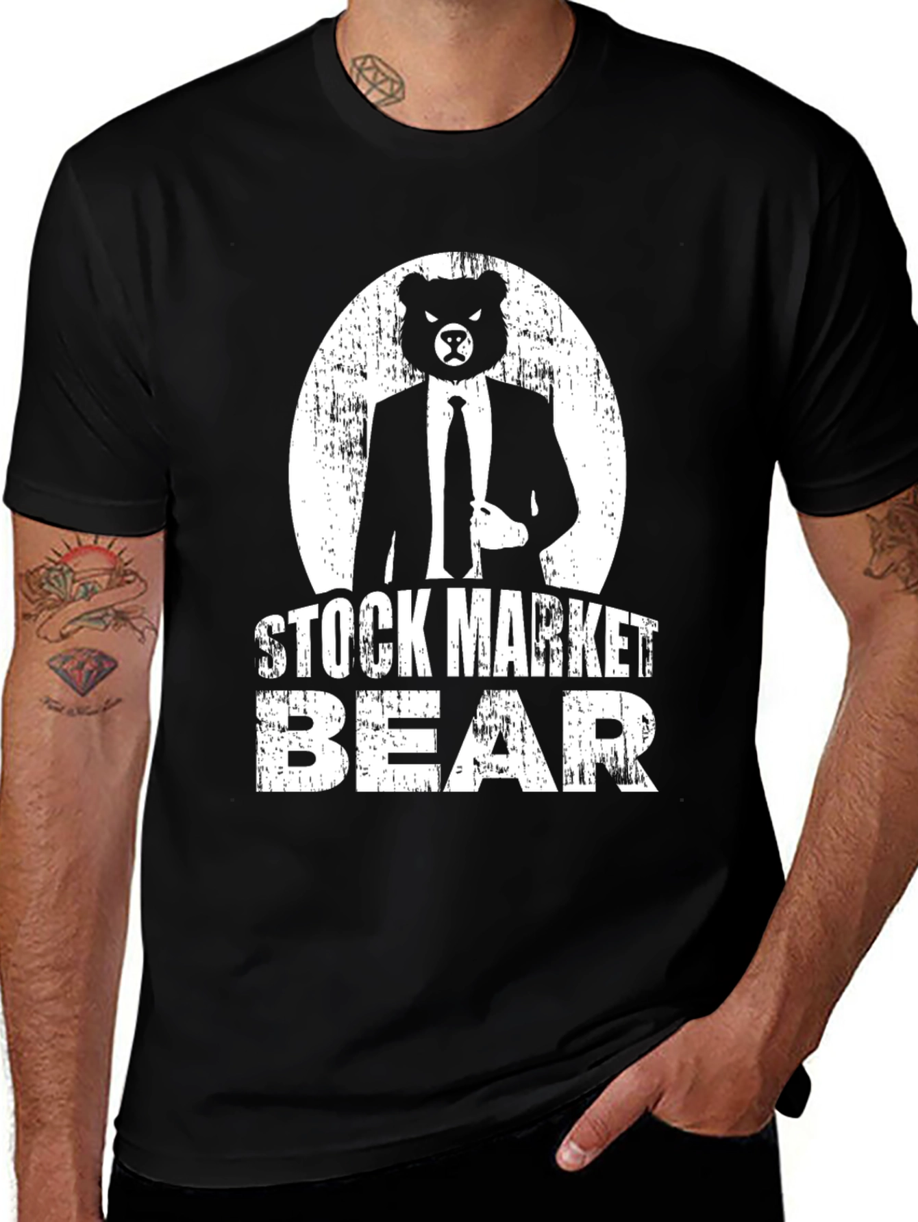 Variant 2 of Stock Market Bear T-Shirt - Black Graphic Tee