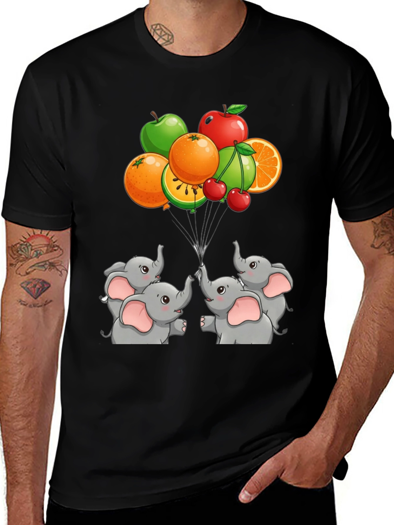 Black Elephant & Fruit Graphic Tee main image