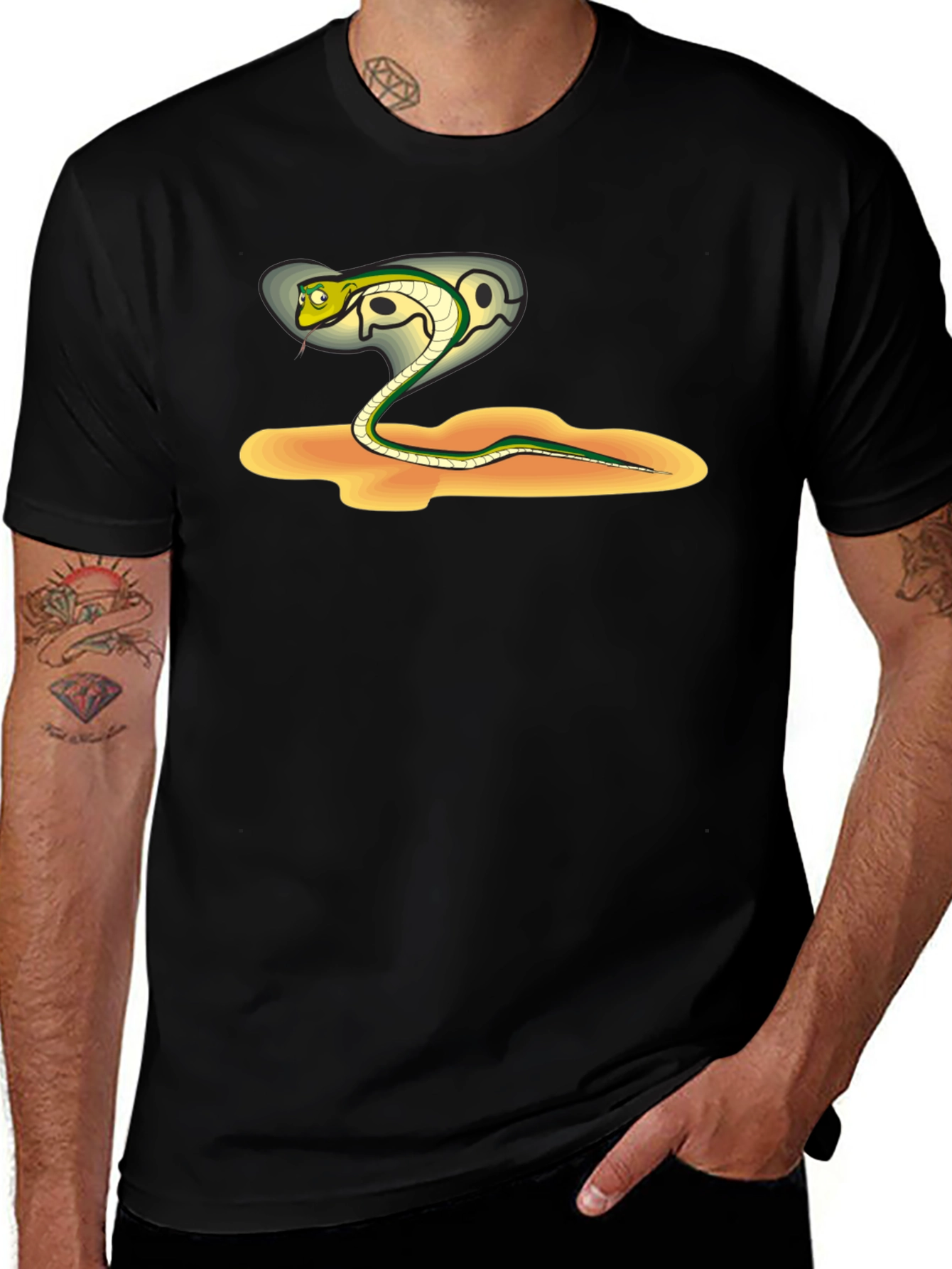 Variant 16 of Cartoon Snake Graphic Tee - Men's Black T-Shirt