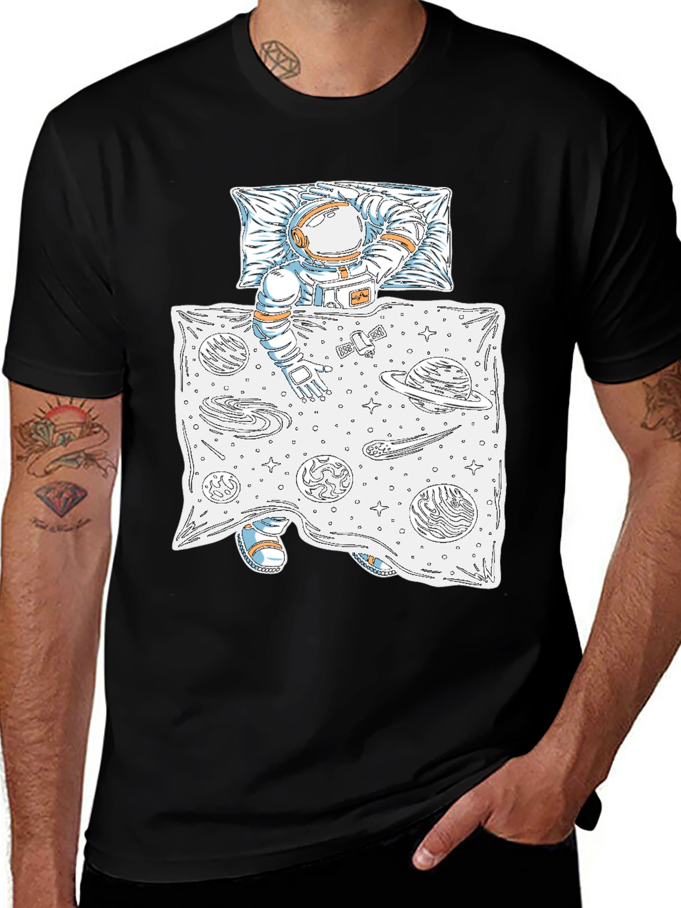 Black Astronaut Sleeping in Space Tee main image