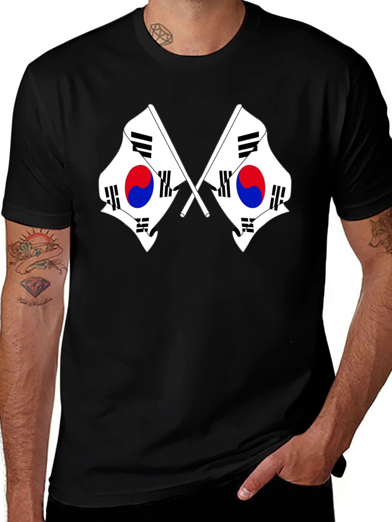 Korean Flag Graphic T-Shirt - Black