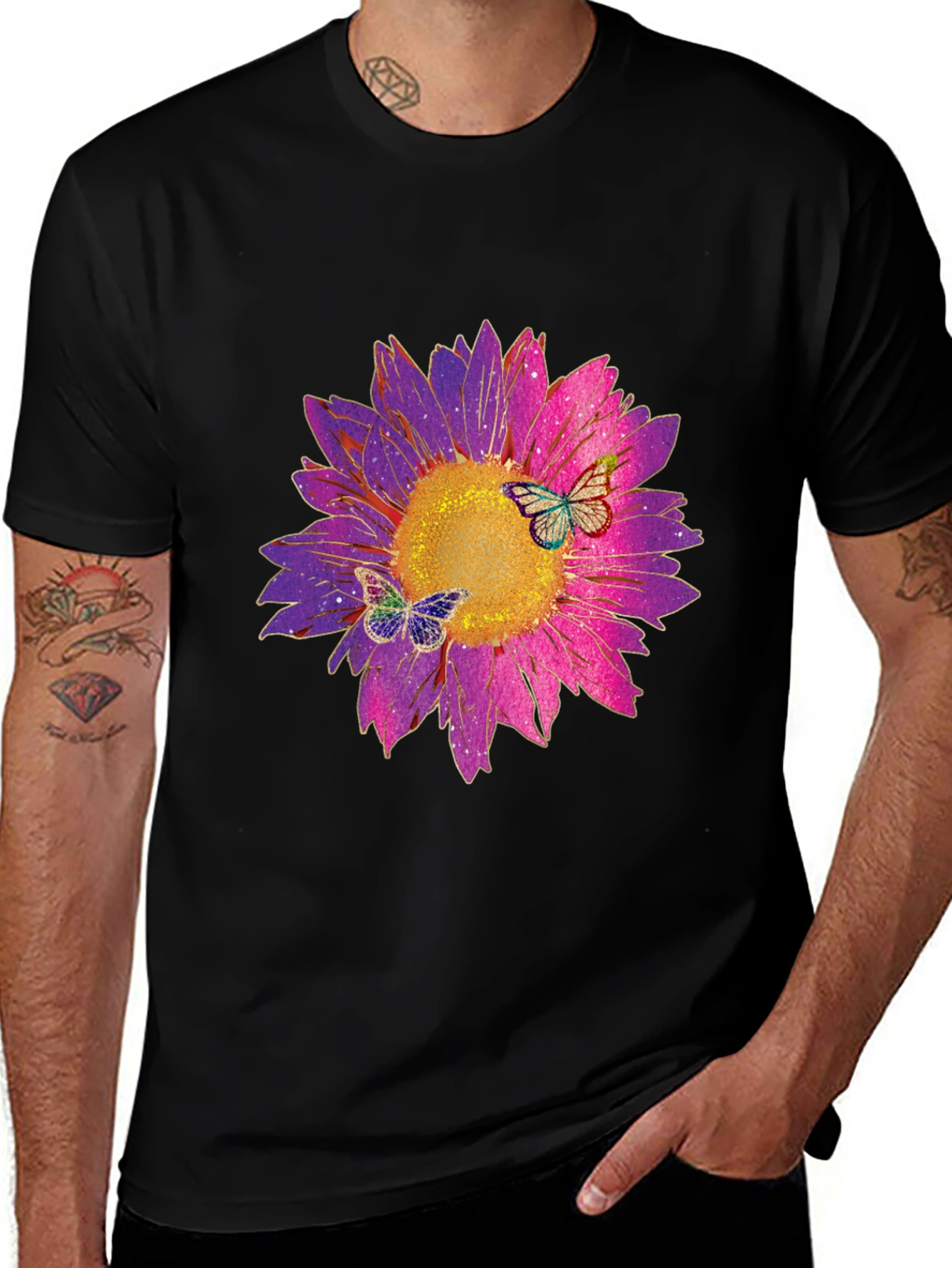Variant 21 of Sunflower Butterfly Graphic Tee - Black