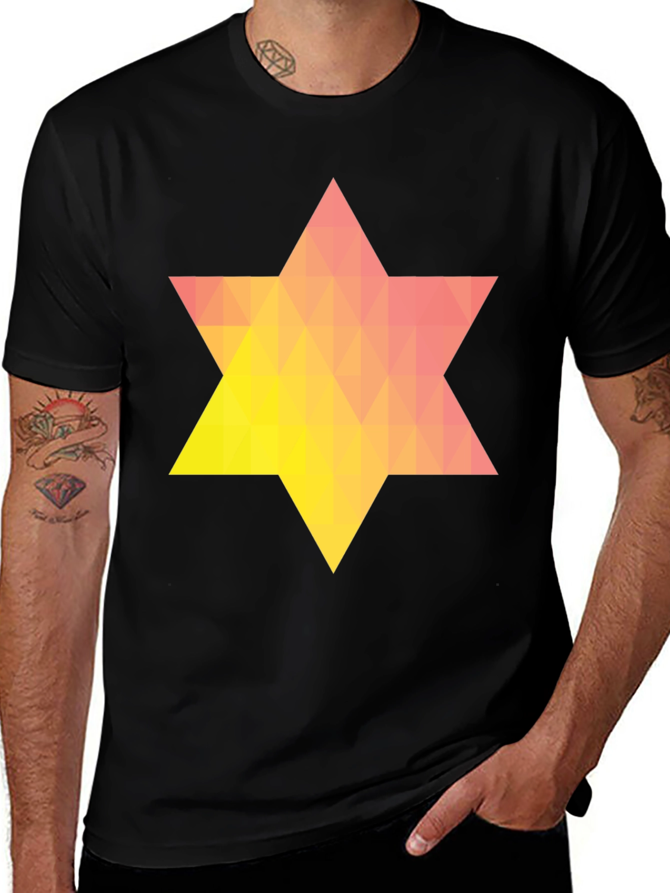 Variant 20 of Geometric Star Tee - Stylish Black Cotton Shirt