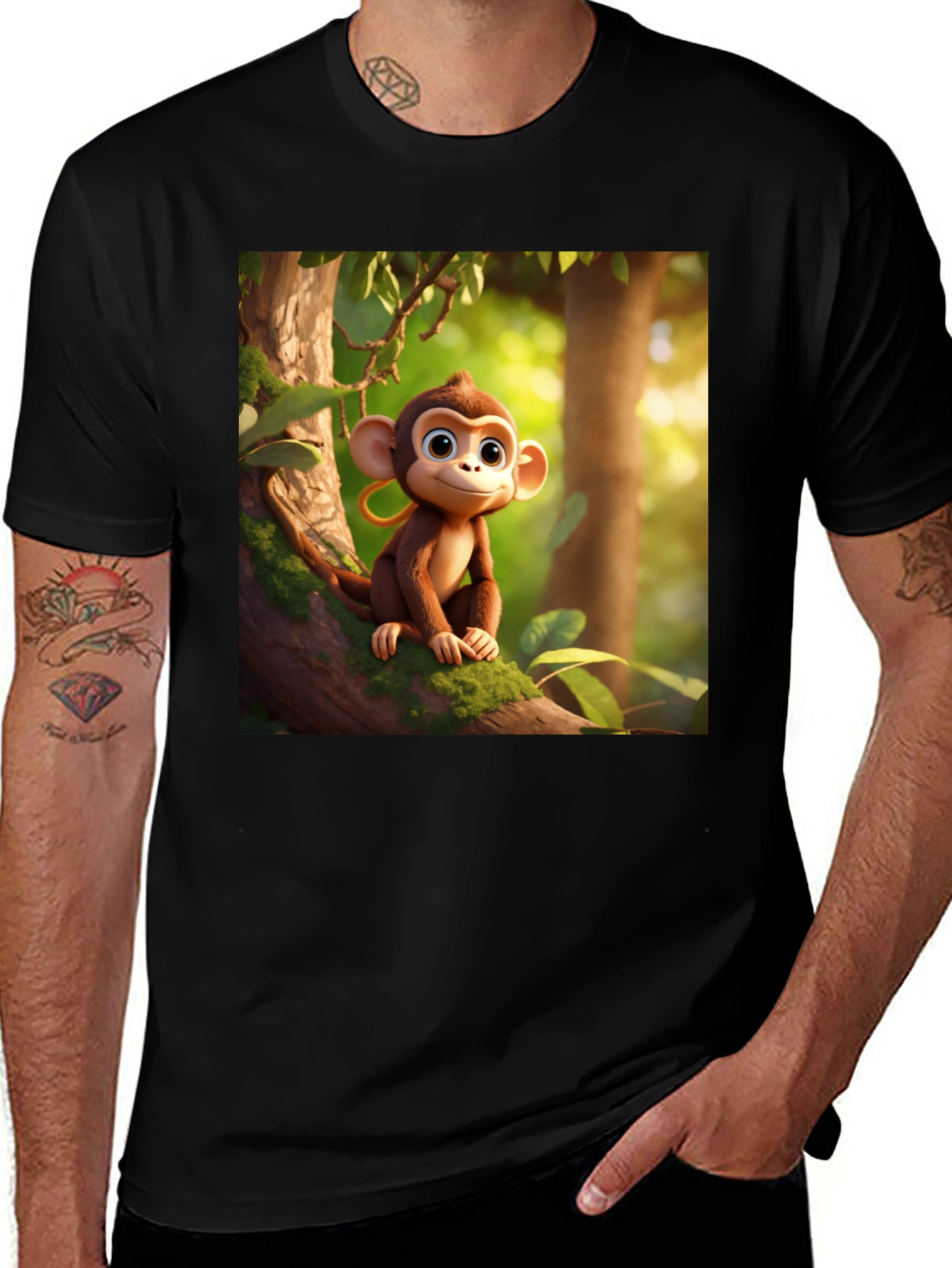 Variant 29 of Monkey Cartoon Graphic Black T-Shirt