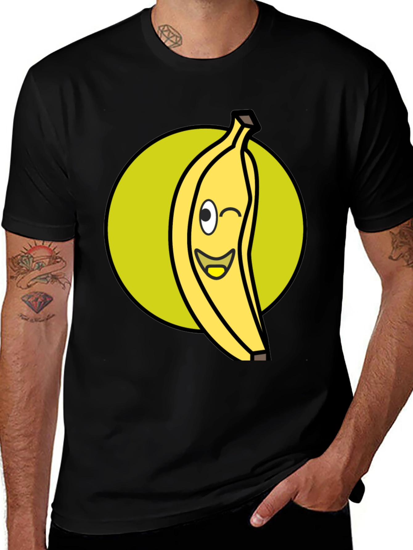 Variant 16 of Winking Banana Graphic Tee - Black Casual T-Shirt