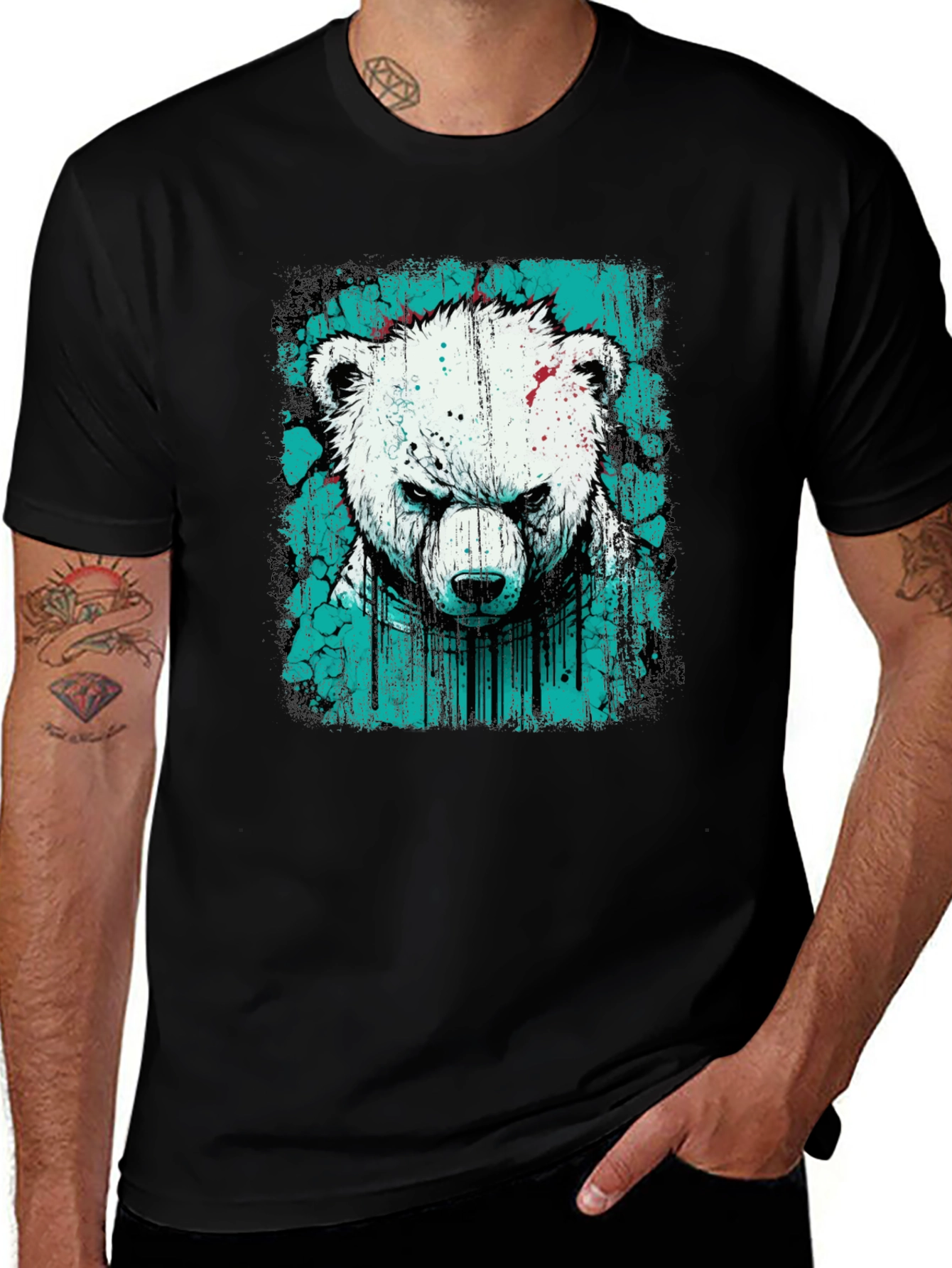 Variant 12 of Men's Black T-Shirt with Polar Bear Graphic