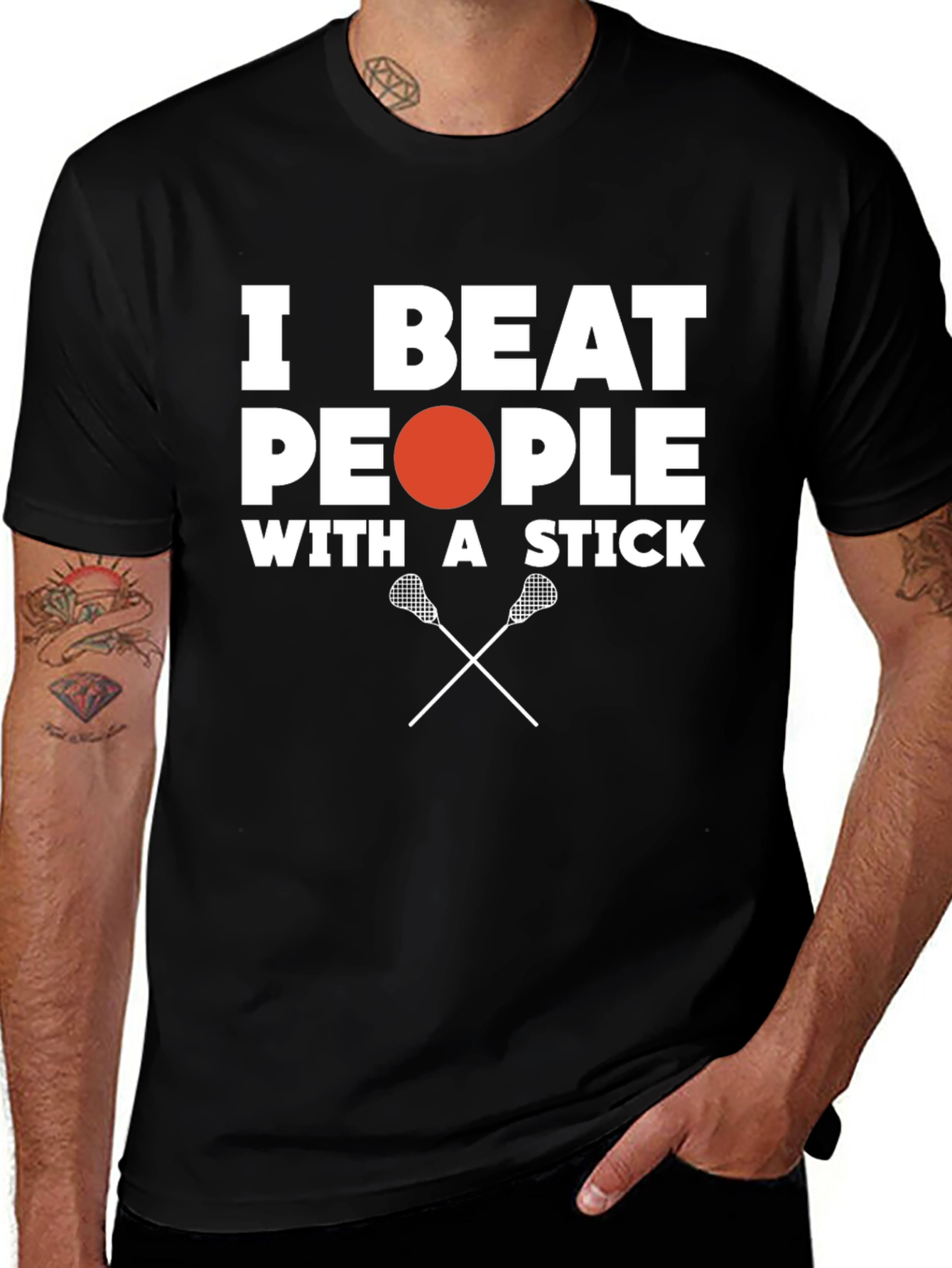 I Beat People With A Stick Black T-Shirt