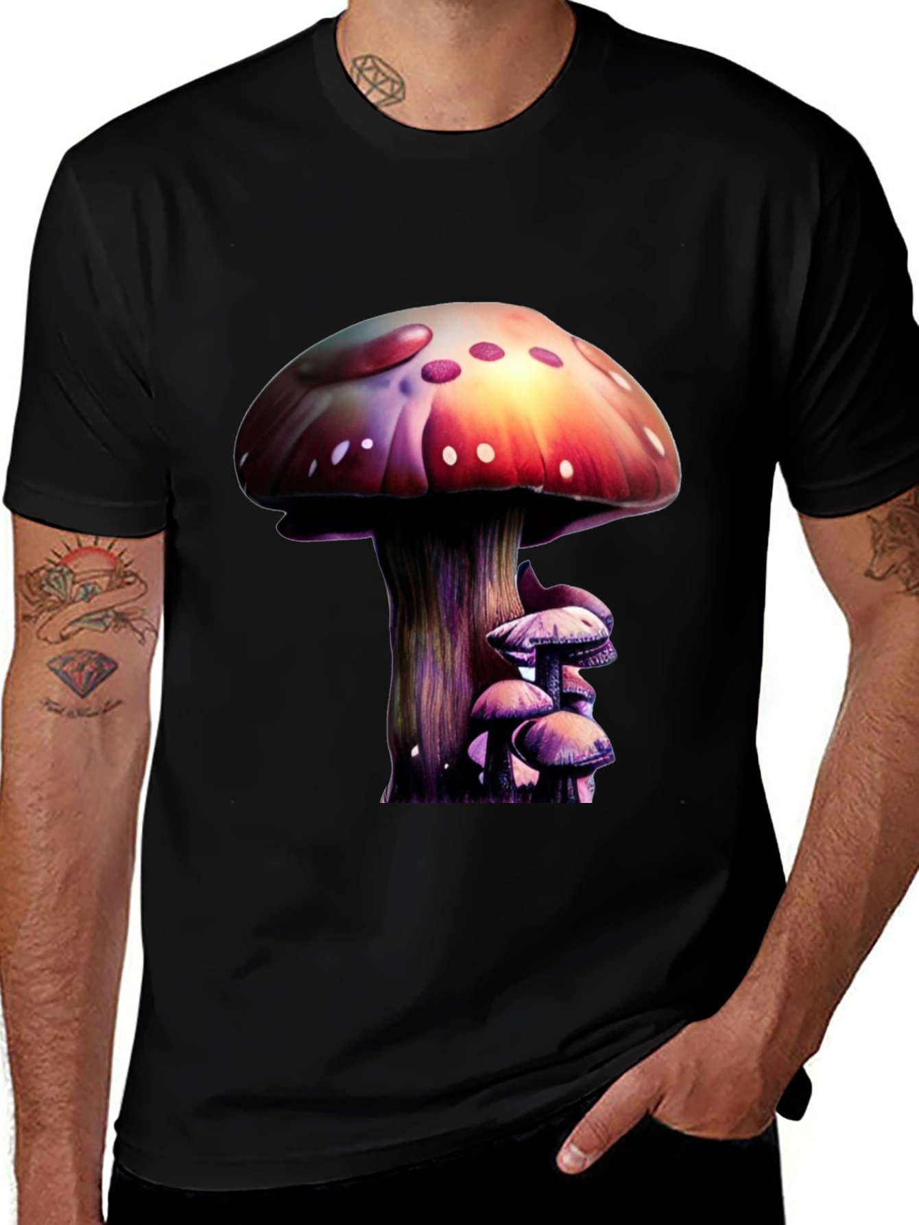 Variant 18 of Mushroom Print Black T-Shirt