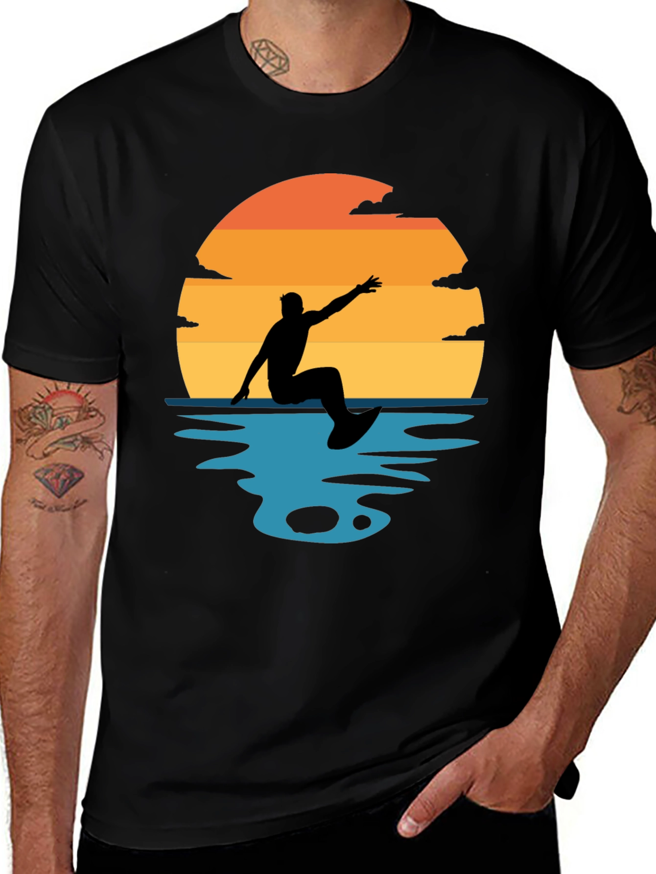 Variant 23 of Sunset Surfer Graphic Tee - Black Cotton T-Shirt