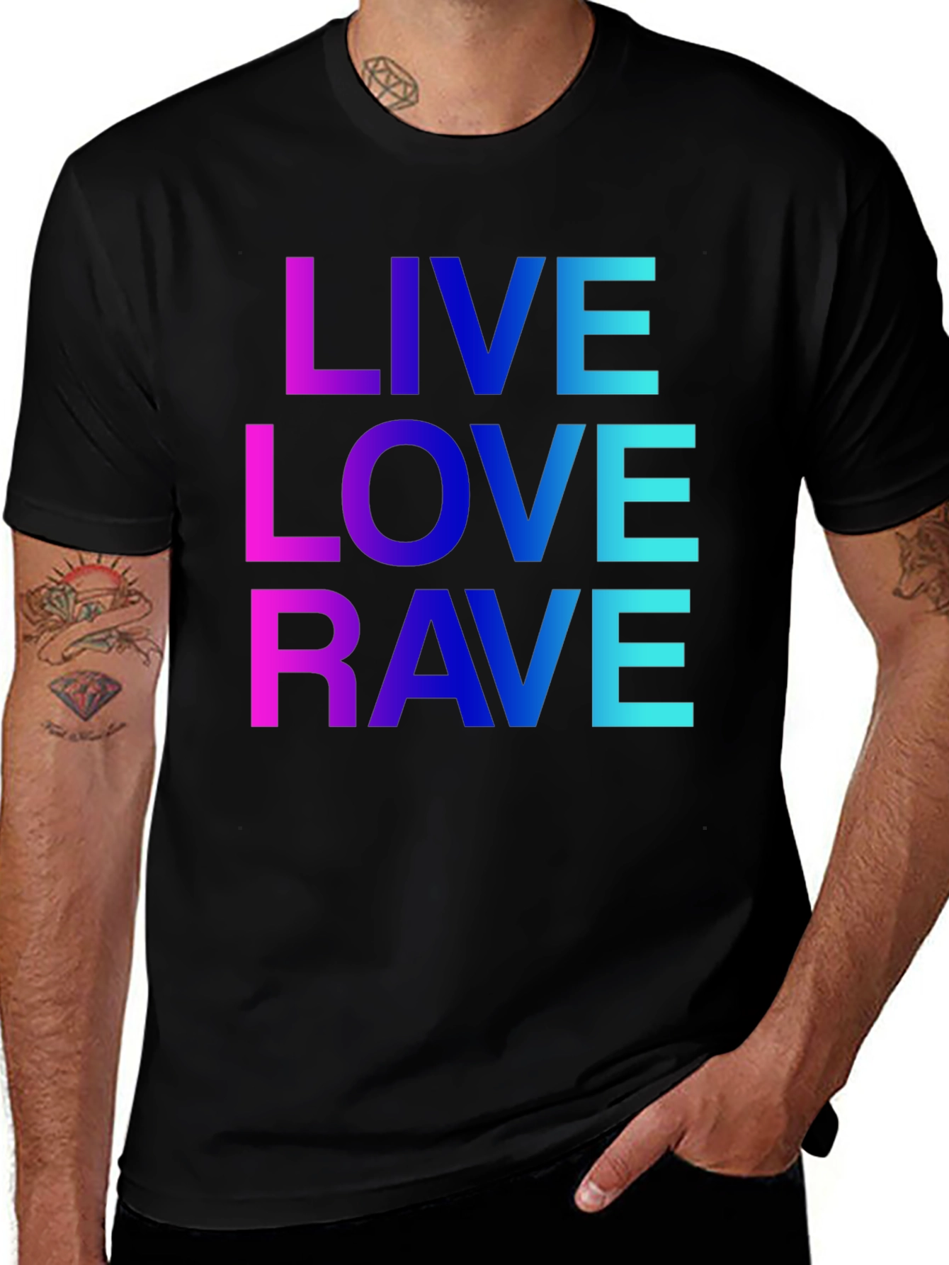 Variant 6 of Live Love Rave Gradient Graphic Tee - Black
